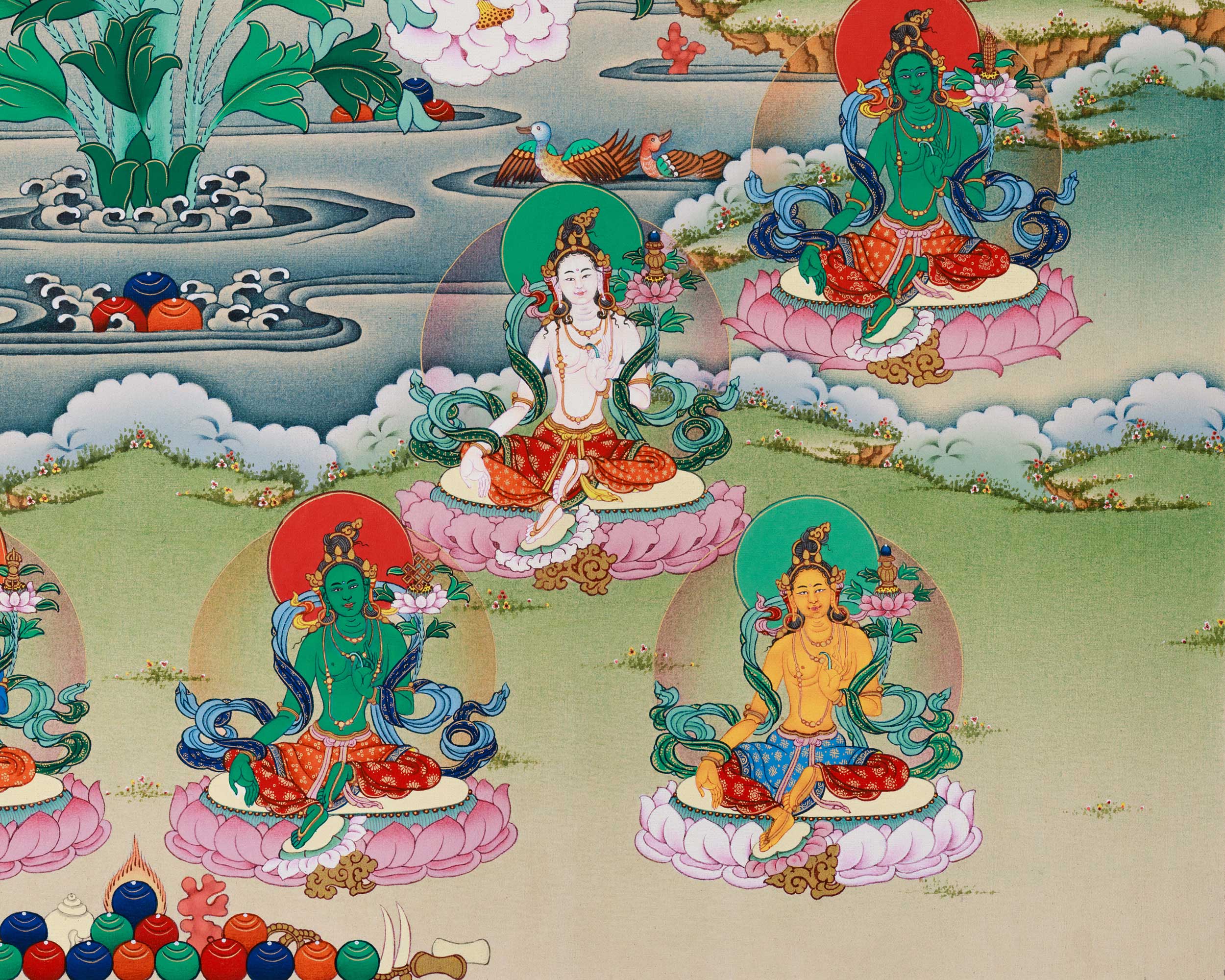 Twenty One Tara Thangka Print | Giclee Art on Canvas | Traditional Wall Decors