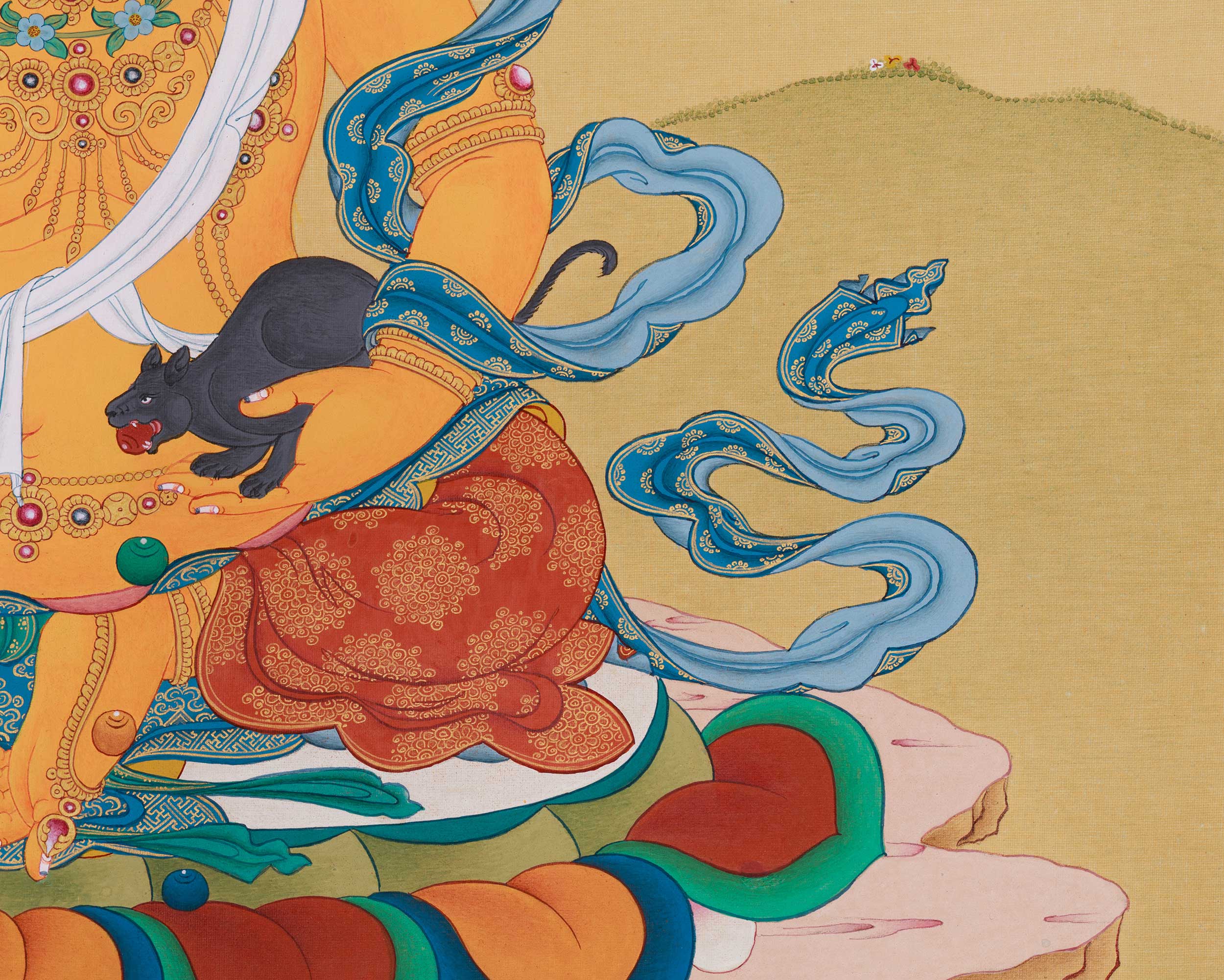 Premium Wealth Offering Deity Dzambhala Thangka | Symbol of Generosity and Sacred Power