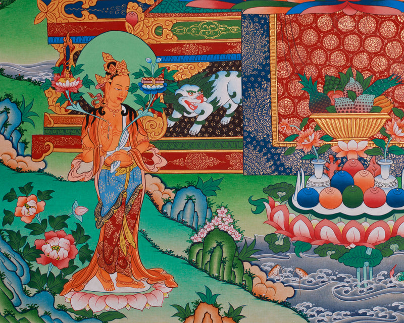 Lapis Lazuli Bhaisajyaguru Thangka | Medicine Buddha and Compassionate Guardians