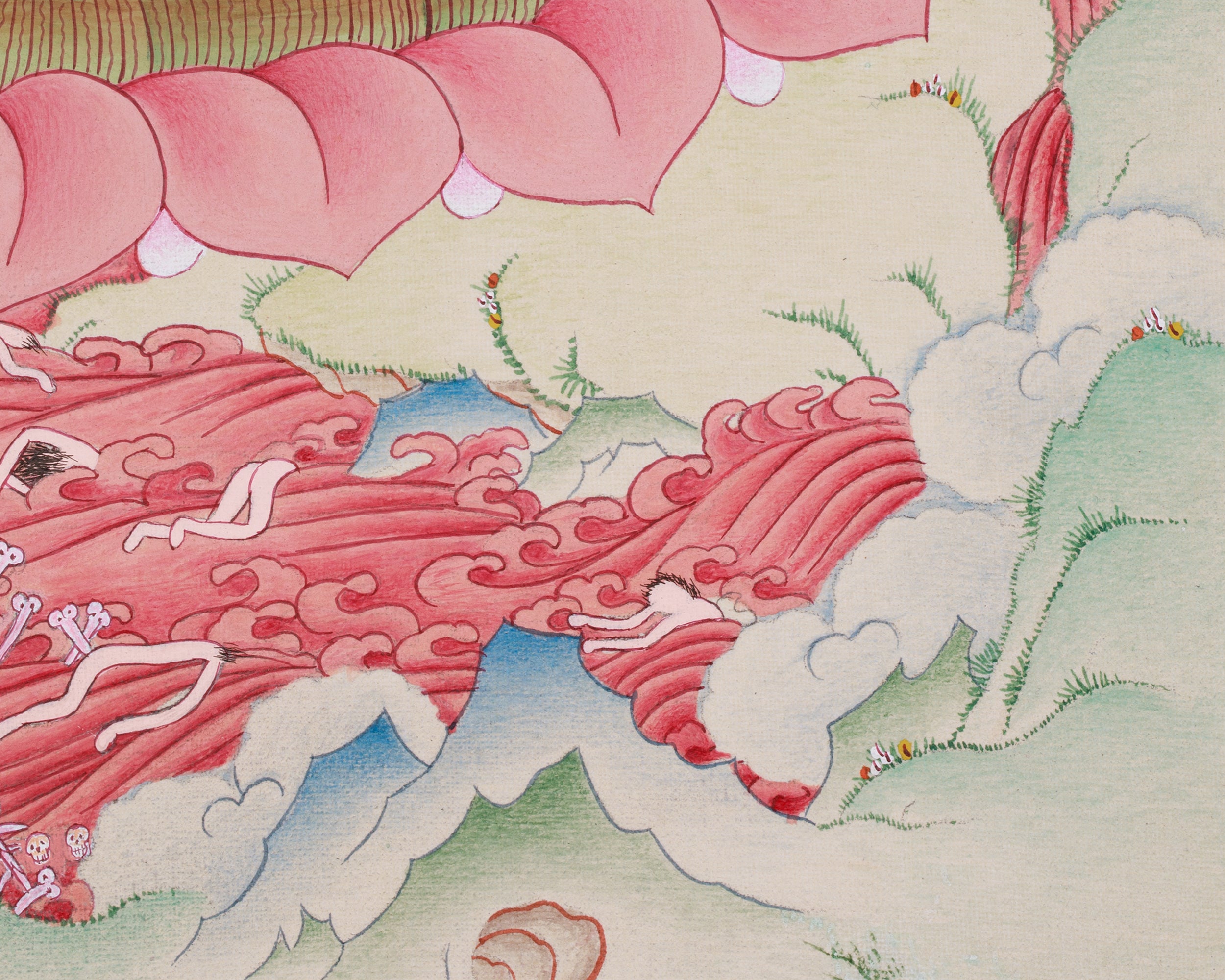 Original Chitipati Thangka | The Dancing Skeletons | Tibetan Buddhism