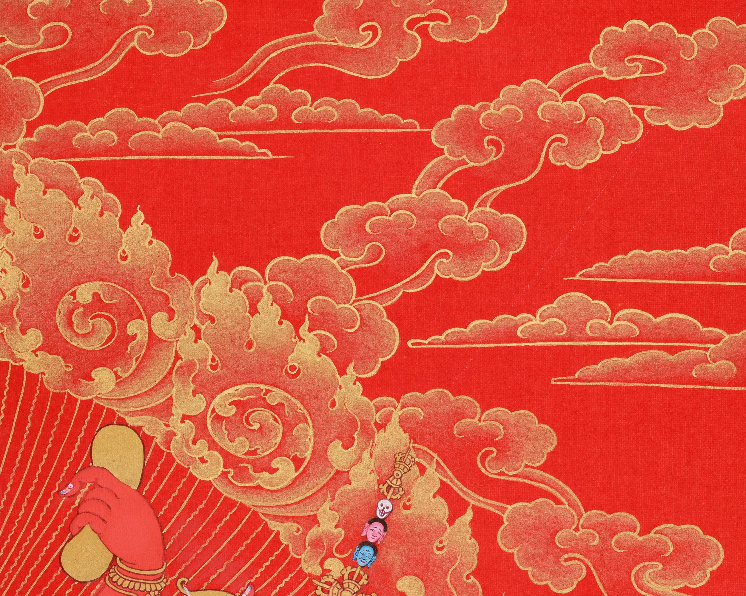 Lord Ganesha Thangka | The Remover of Obstacles | Nakthang (Gold on Red) Style