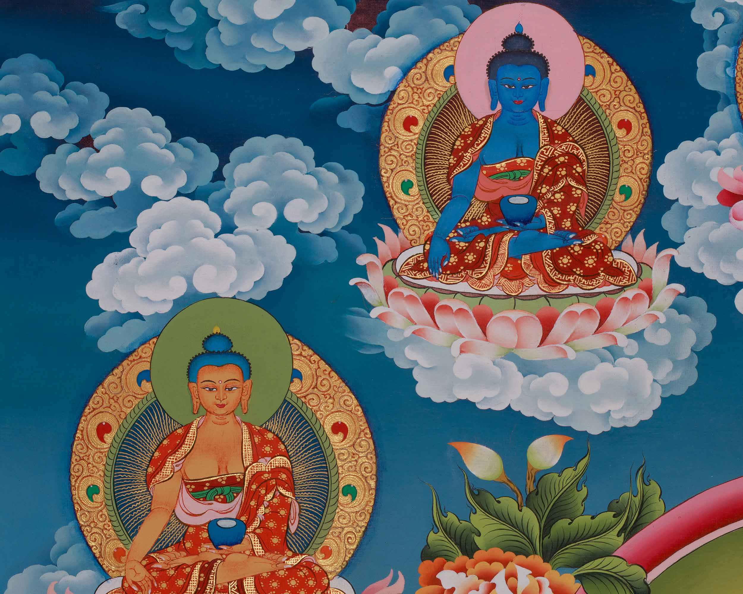 Green Tara Divine Thangka | Five Dhyani Buddhas, Saraswati, and Dukar