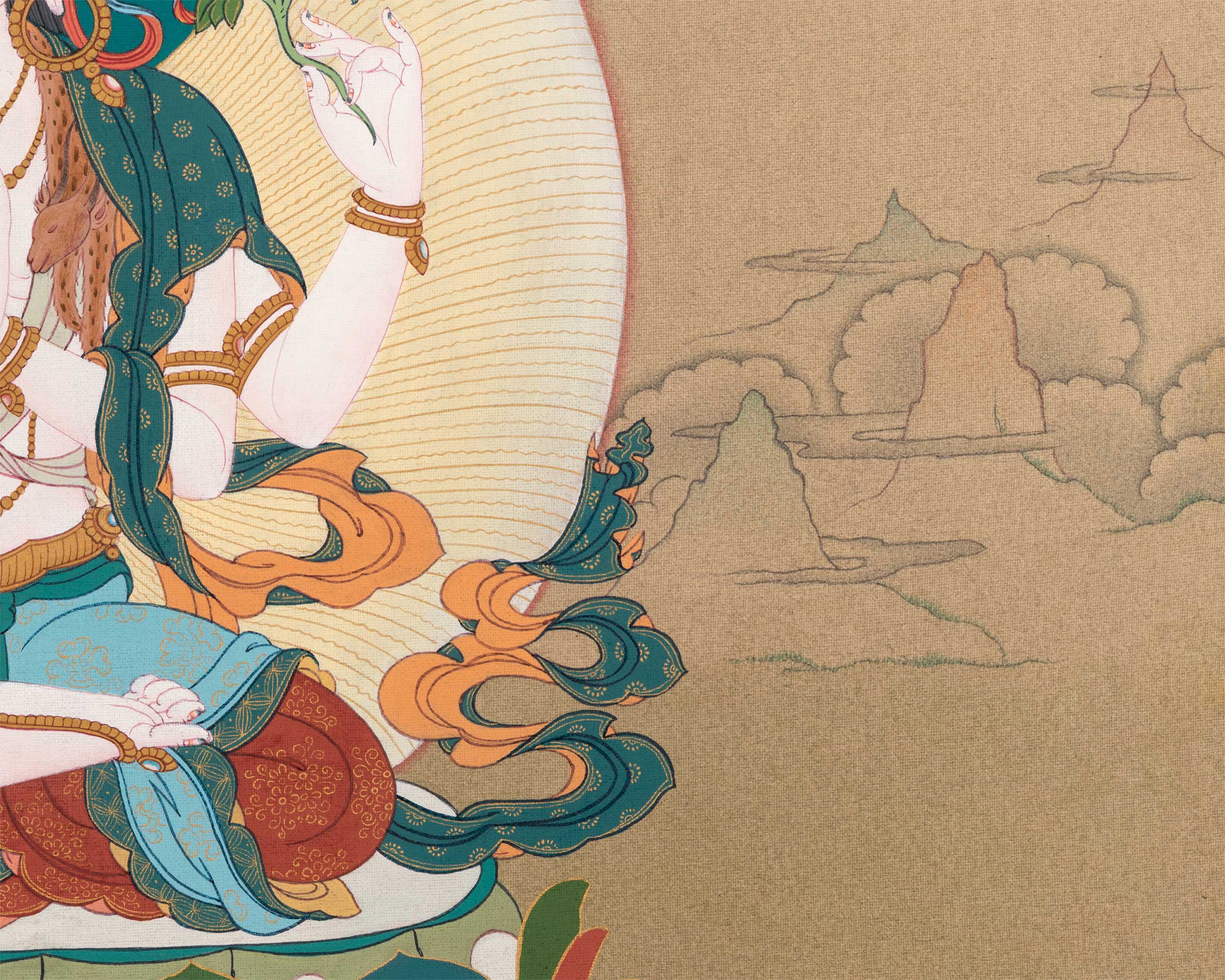 Chenrezig With Manjushri & Vajrapani Thangka Print | The Guardians of Wisdom and Compassion | Wall Decorations