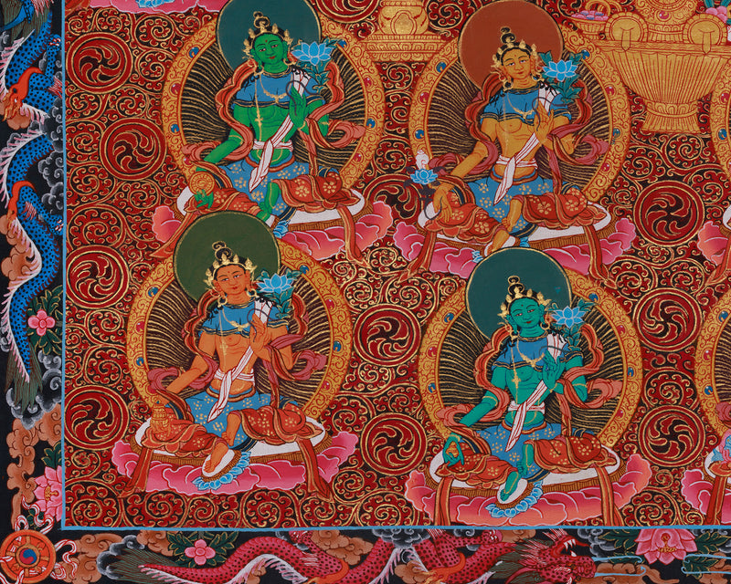 Divine 21 Taras Thangka Print | Buddhist Art of the 21 Manifestations of Tara