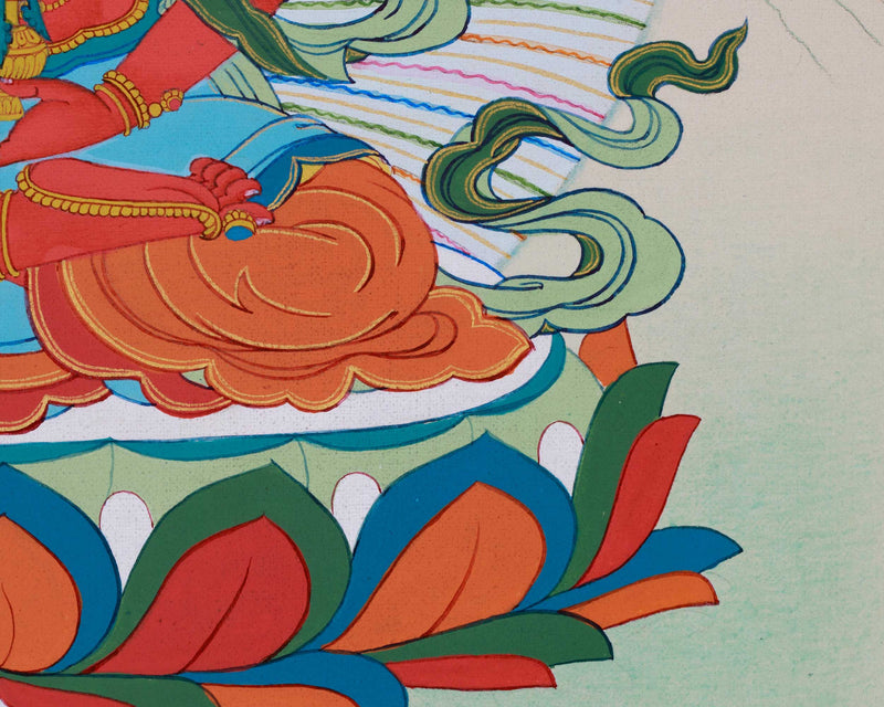 Eternal Bliss: Hand-Painted Amitayus Thangka - With Brocade