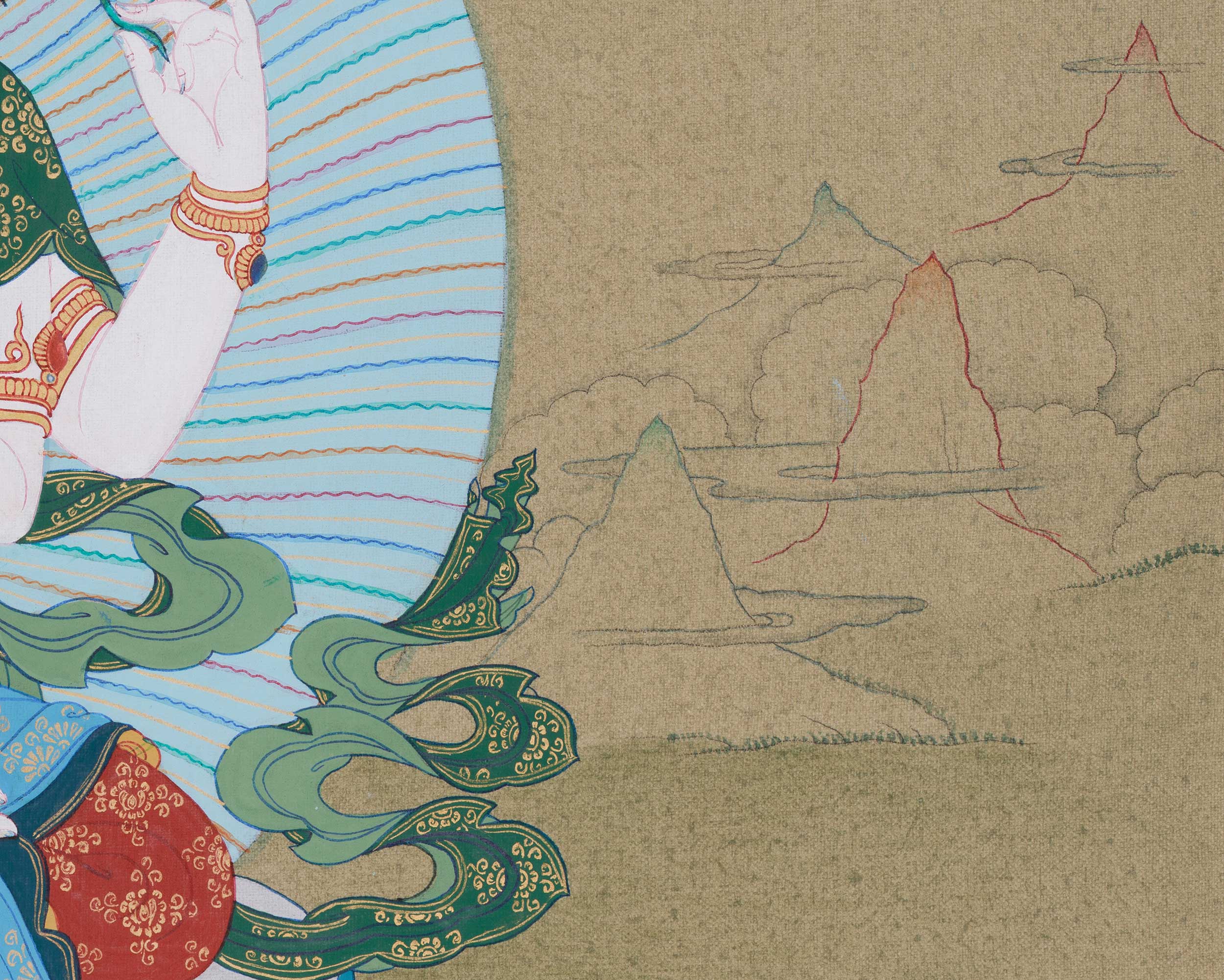 Tibetan Compassion Deity, Chenrezig | Four-Armed Avalokiteshvara Thangka