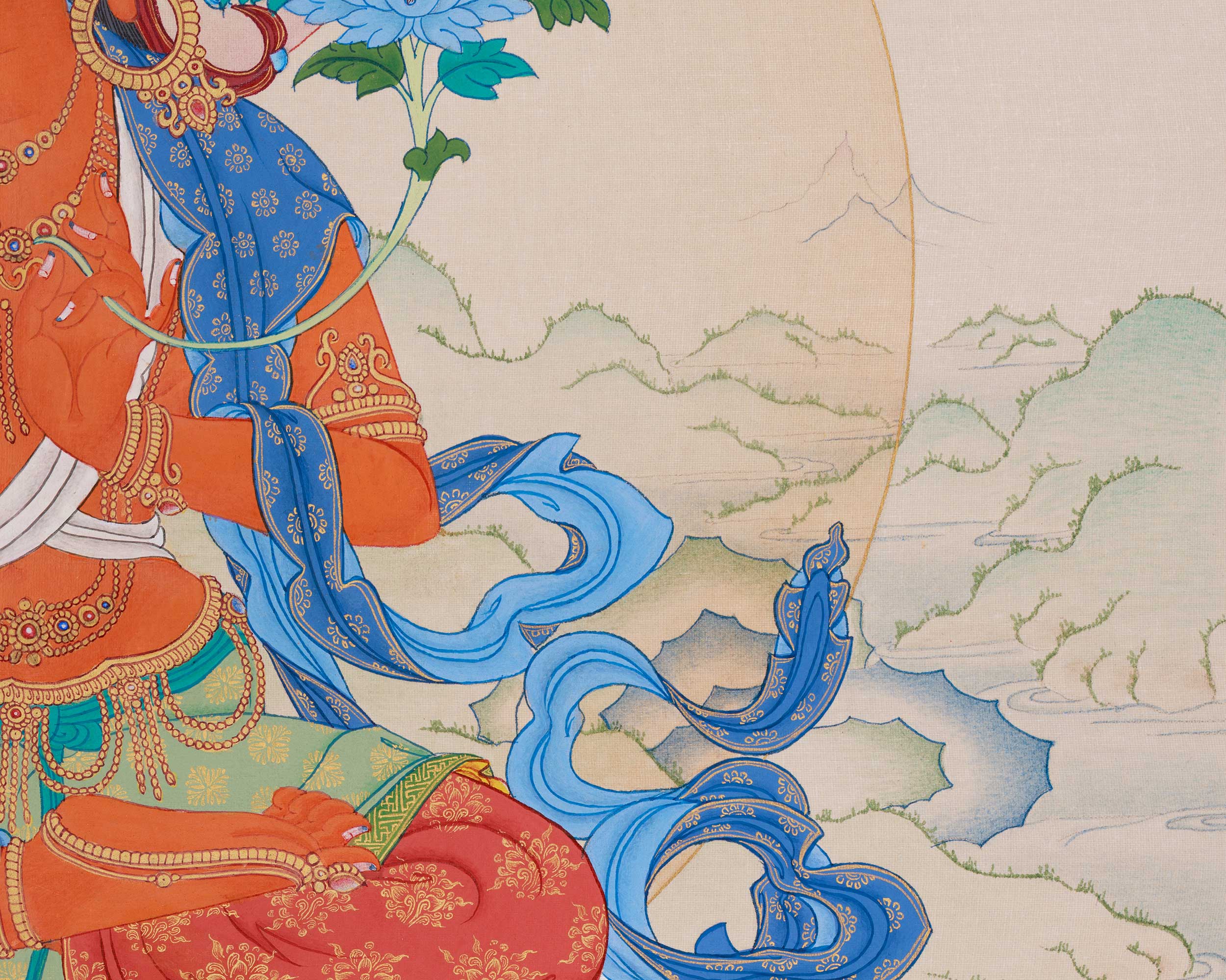 24 Inch Manjushri Thangka | Bodhisattva of Profound Knowledge and Clarity
