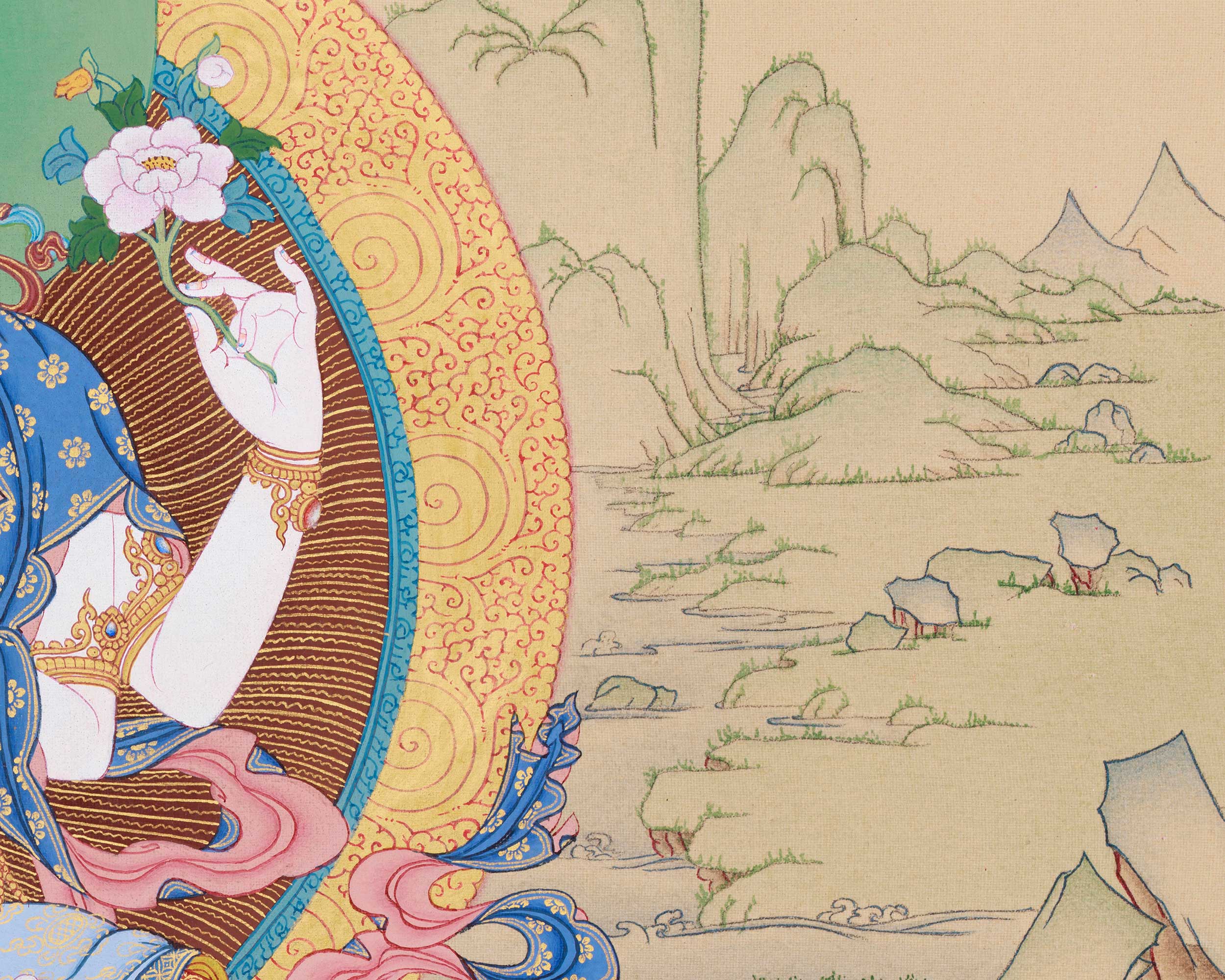 Bodhisattvas Chenrezig, Manjushri, and Vajrapani | Thangka of Divine Trio