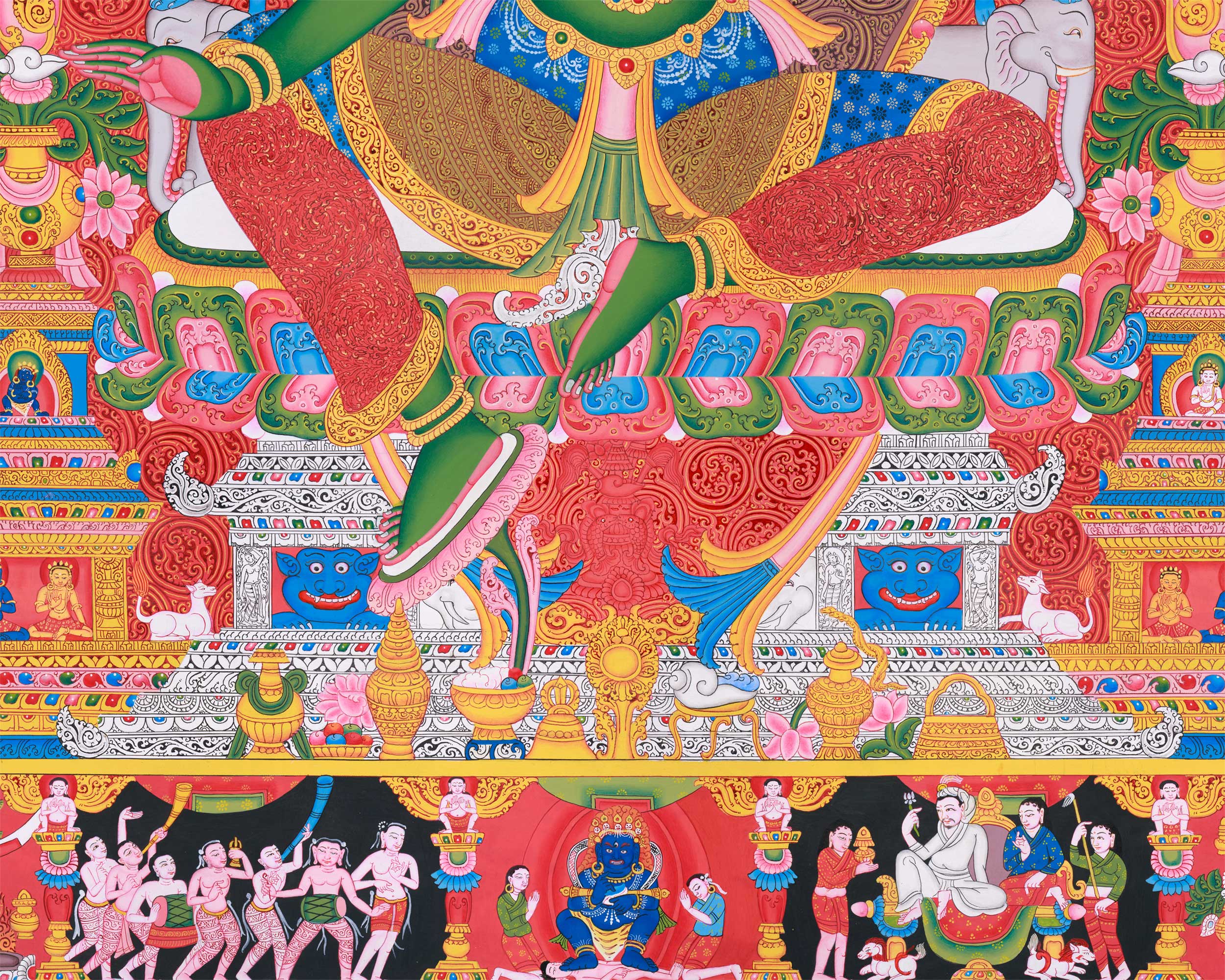 Tara's Radiant Duality: Green Tara and White Tara - Traditional Newari Buddhist Art