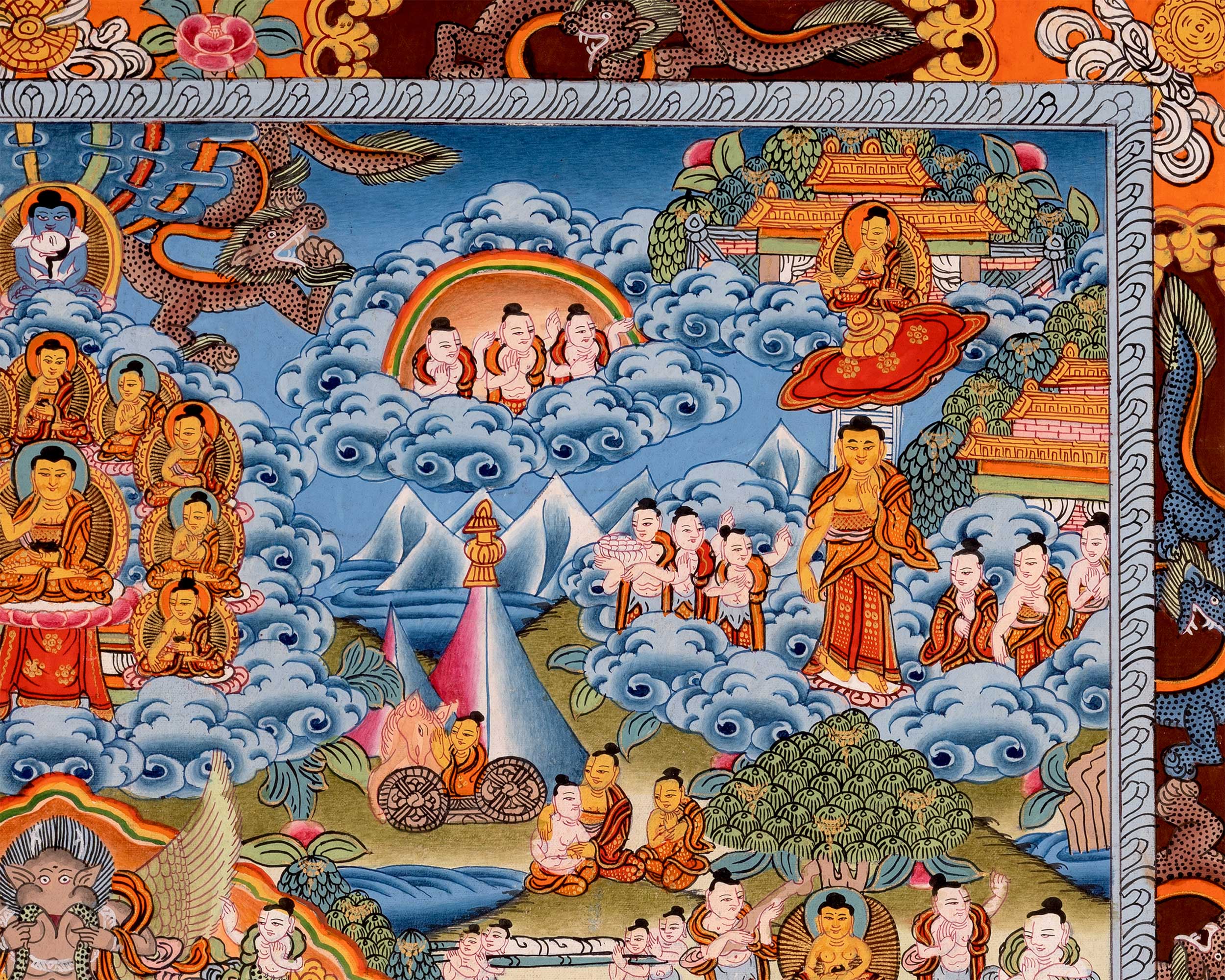 The Life Story of Shakyamuni Buddha Thangka | Journey From Birth to Enlightenment