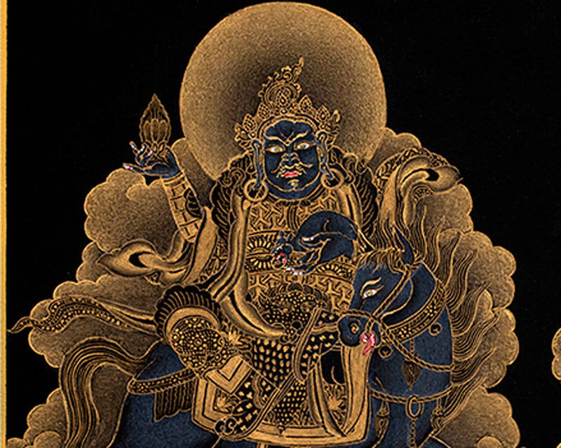 Exclusive Namtoshe Palace Thangka | Traditional Himalayan Art in Black & Gold | Authentic Painting Of Wealth Deity