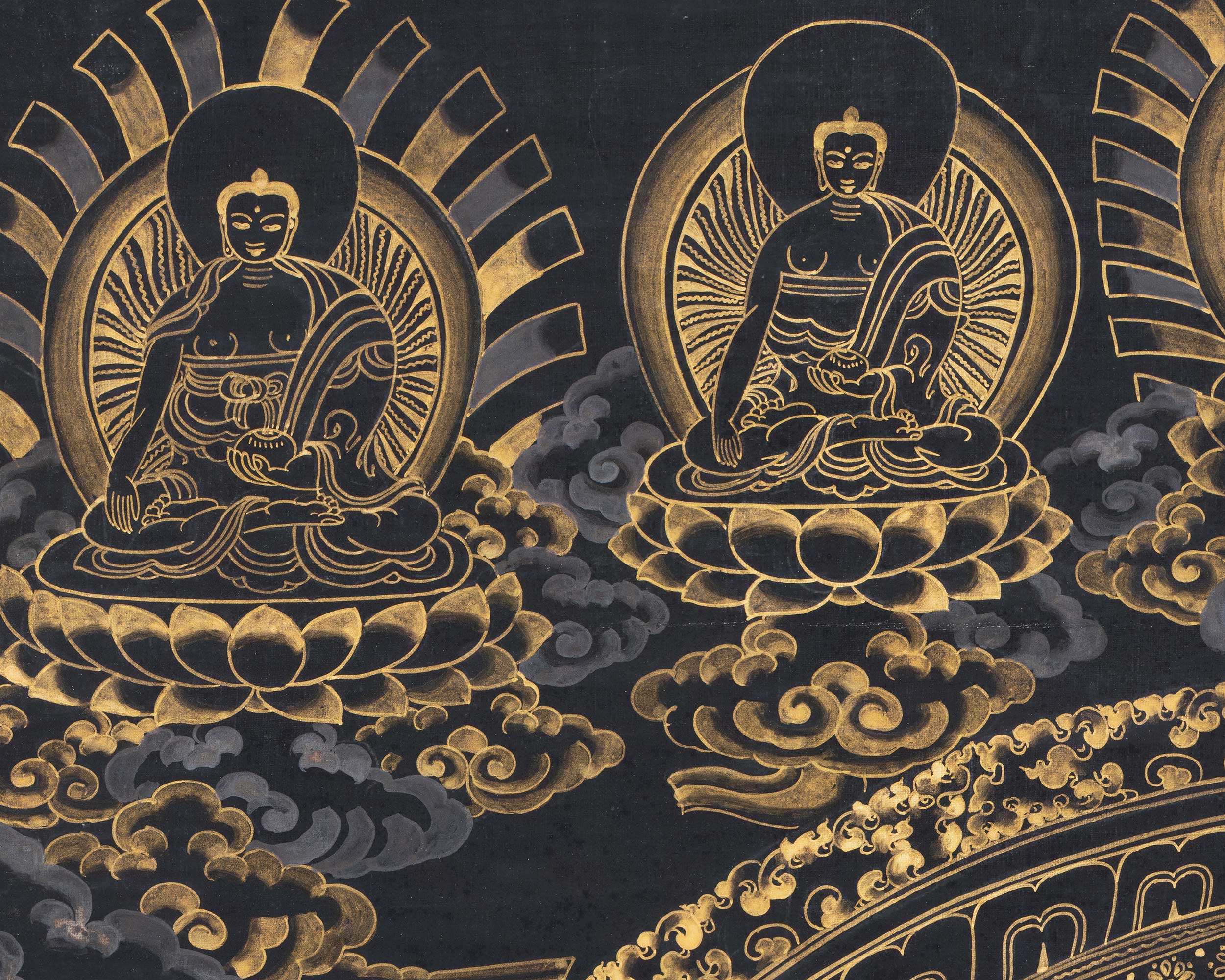 Gold And Black Style Chenrezig Mandala Thangka | Tibetan Buddhist Art