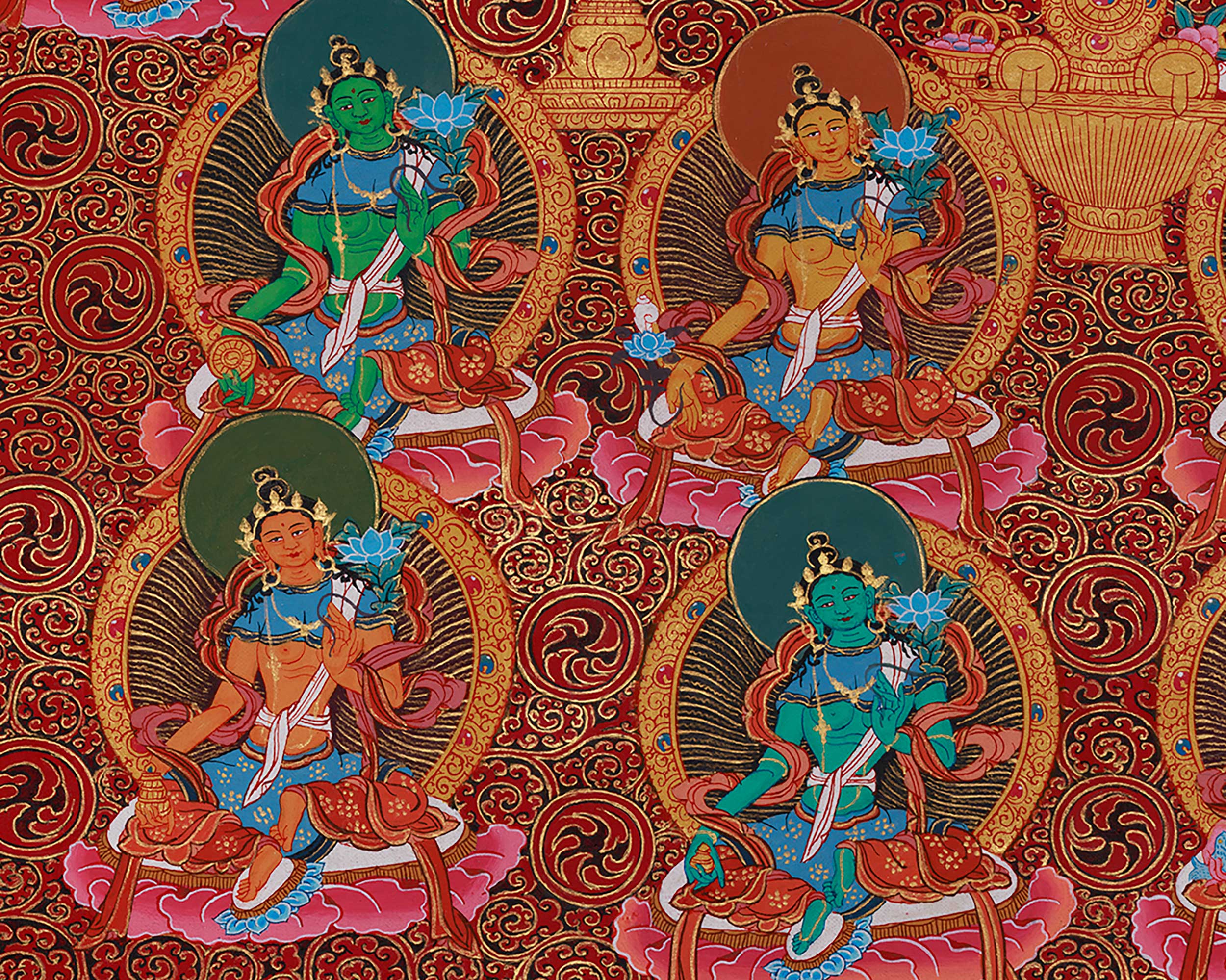 Divine Twenty-One Taras Thangka | The Compassionate Goddess & Her Emanations
