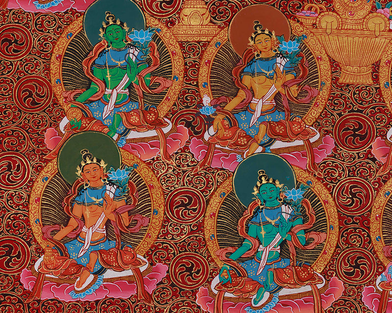 Divine Twenty-One Taras Thangka | The Compassionate Goddess & Her Emanations