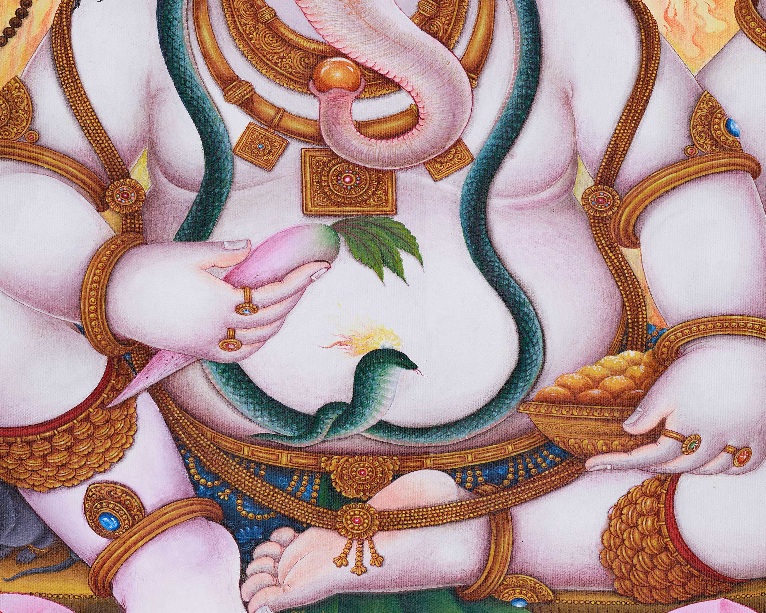 Paubha Style Ganesh Art Print | Remover of Obstacles and Bringer of Good Fortune