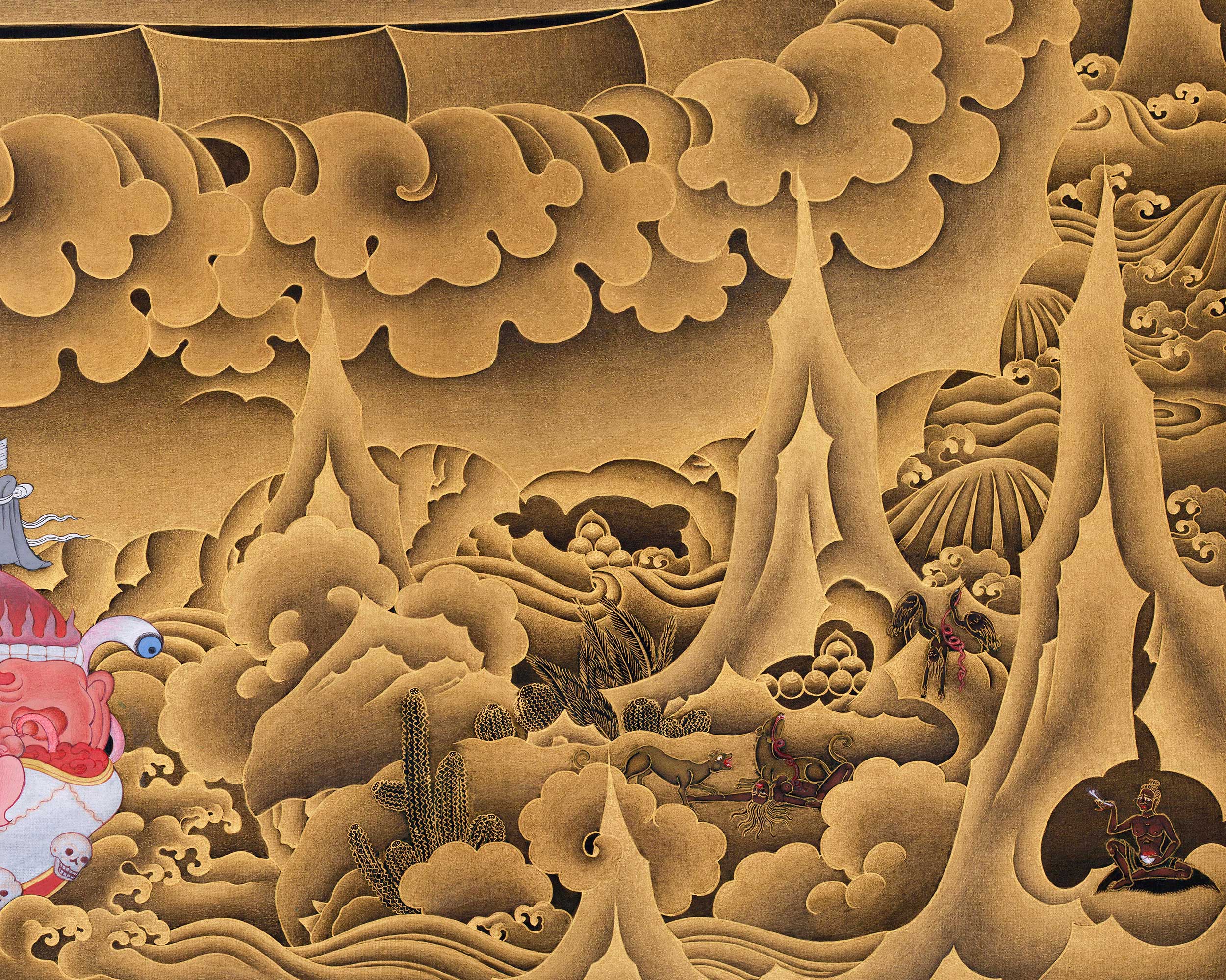 Majestic Mahakala Bernagchen | Dwarf Kagyu Mahakala in 24K Gold Thangka