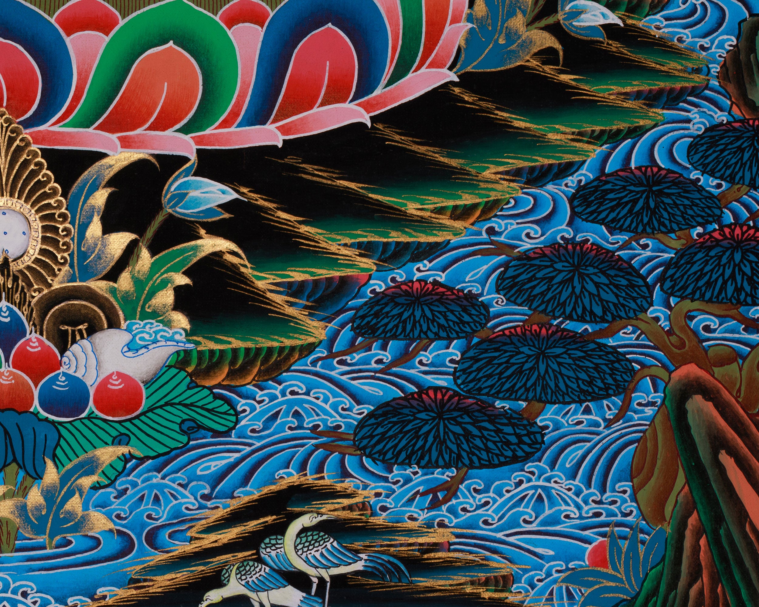 Four Armed Chenrezig Artwork |  Tibetan Thangka of the Bodhisattva of Compassion