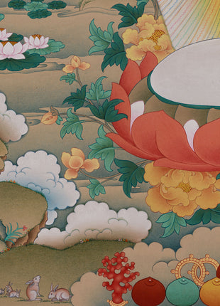 Enlightened Standing Buddha Shakyamuni Thangka Print | Giclee Cotton Canvas