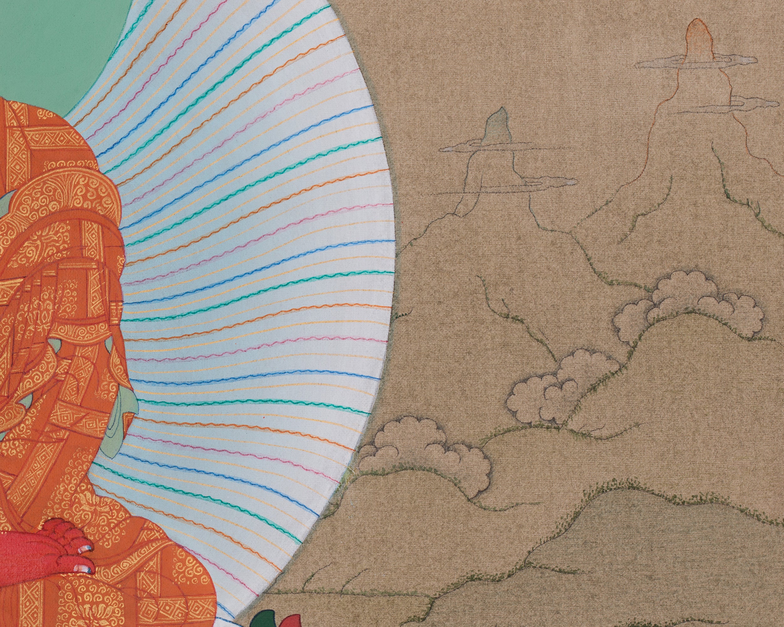 Amitabha Buddha with Chenrezig and Vajrapani | Tibetan Bodhisattva Thangka