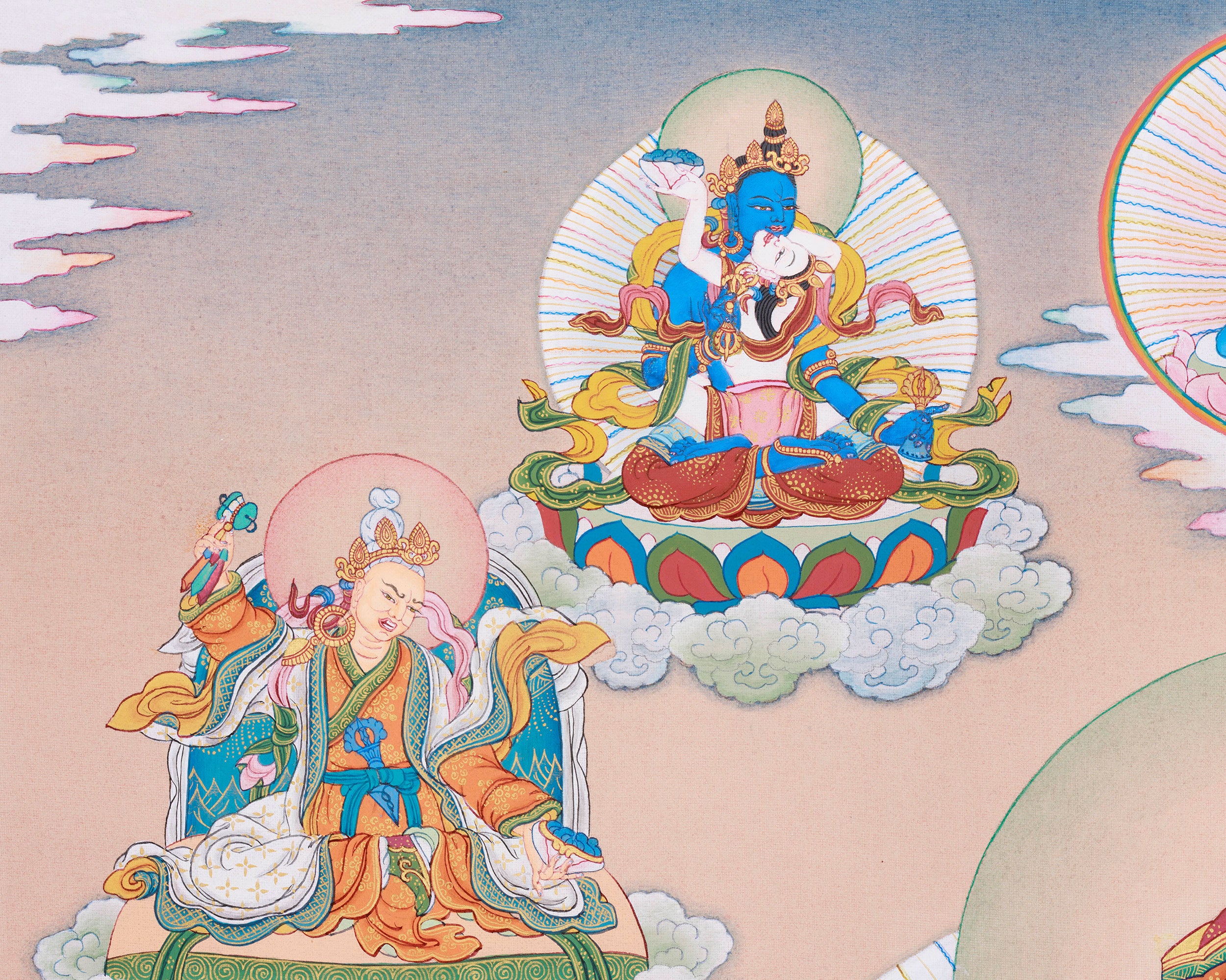 30 Inch Guru Manifestation Thangka | With Mandarva and Yeshe Tsogyal
