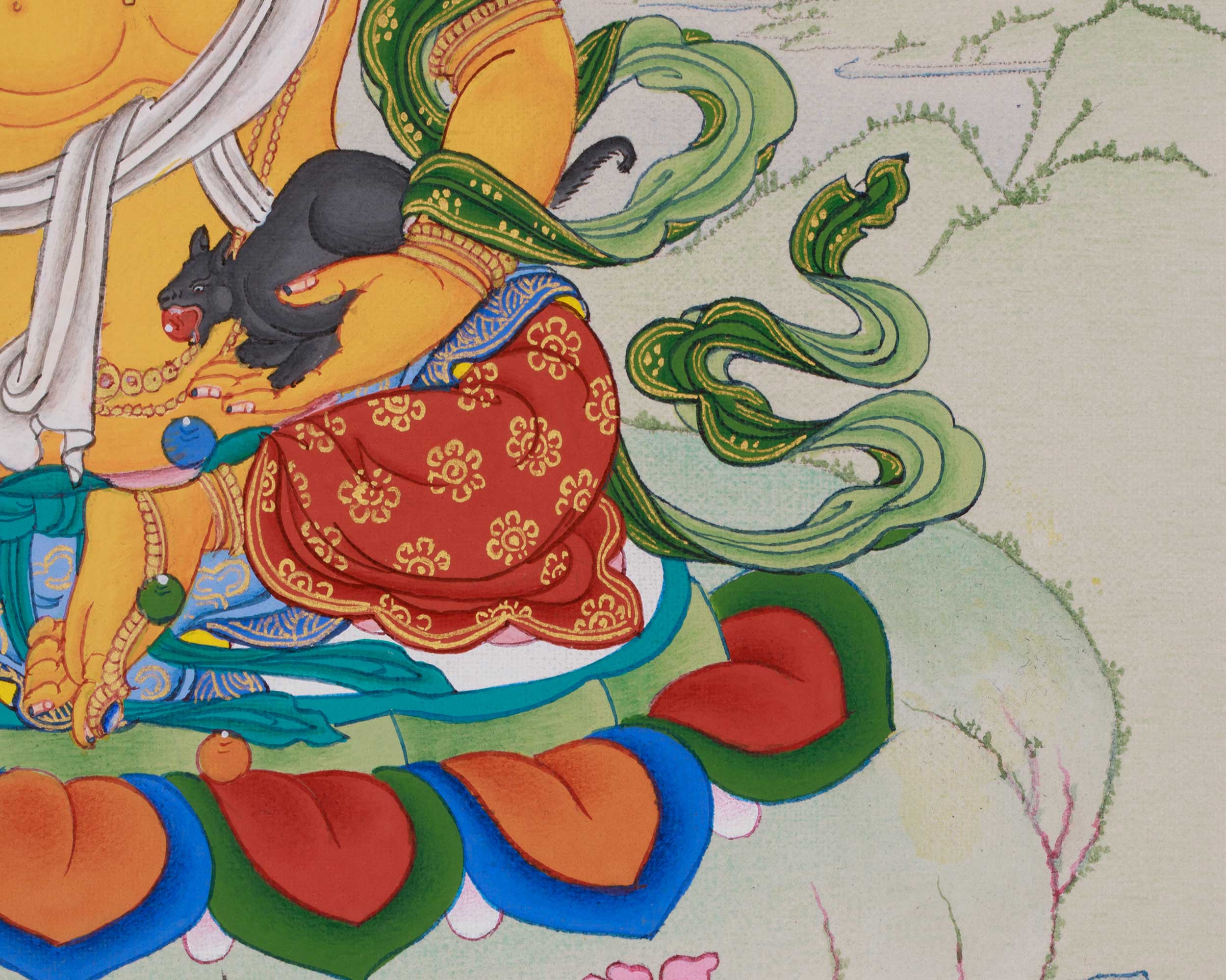 Sacred Thangka of Yellow Jambhala | Tibetan Buddha of Fortune and Prosperity