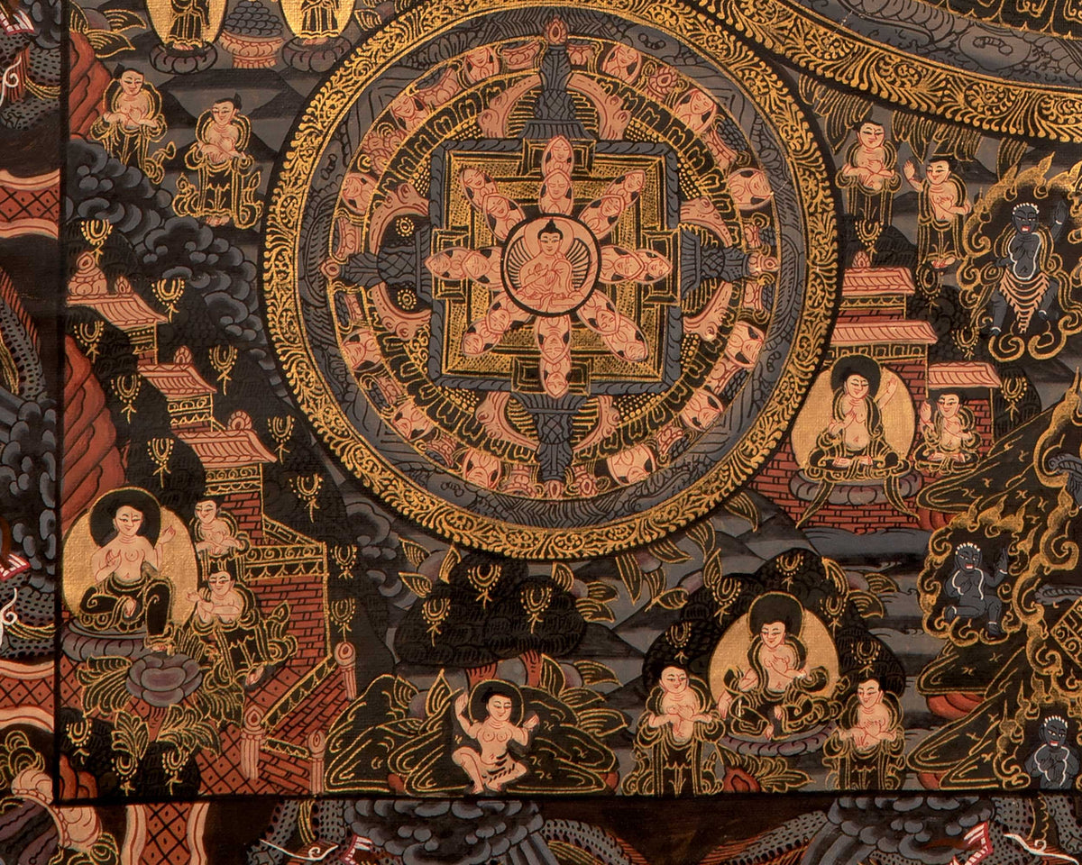 Dark Pancha Mandala With Brocade | Wall Decoration Painting