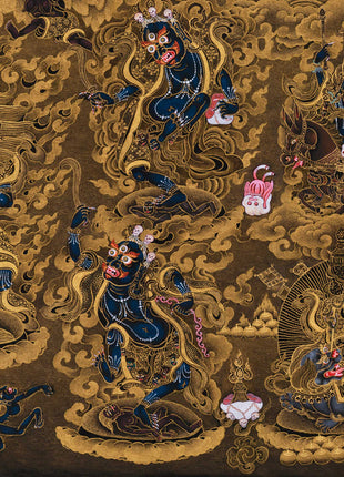 Sakya Mahakala with Retinue, Gold Thangka