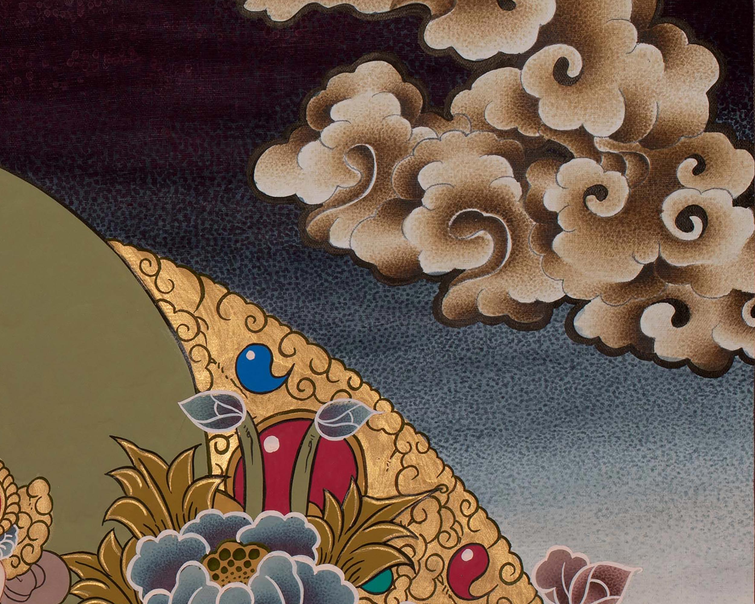 Four Armed Chenrezig Thanka | Hand-Painted Tibetan Bodhisattva Painting