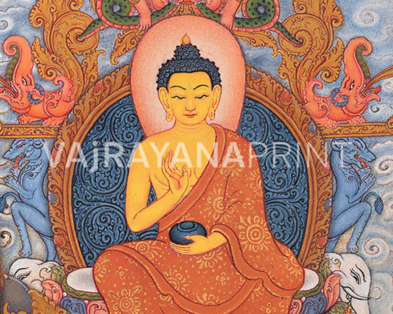 Traditional Buddha Shakyamuni Thangka Print | Peaceful Deity | Home Decor