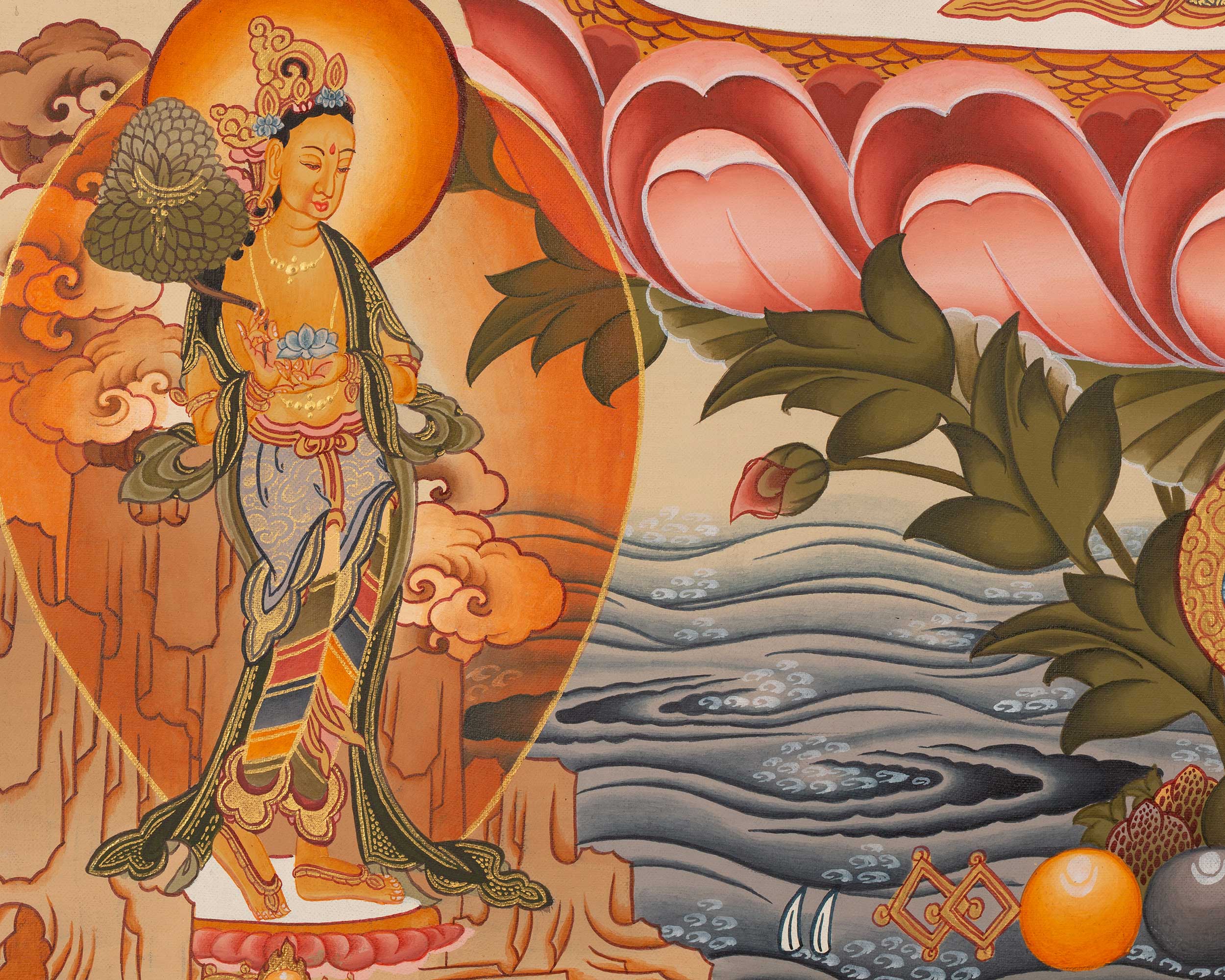 Female Bodhisattva Art | White Tara Thangka | Religious Wall Decors