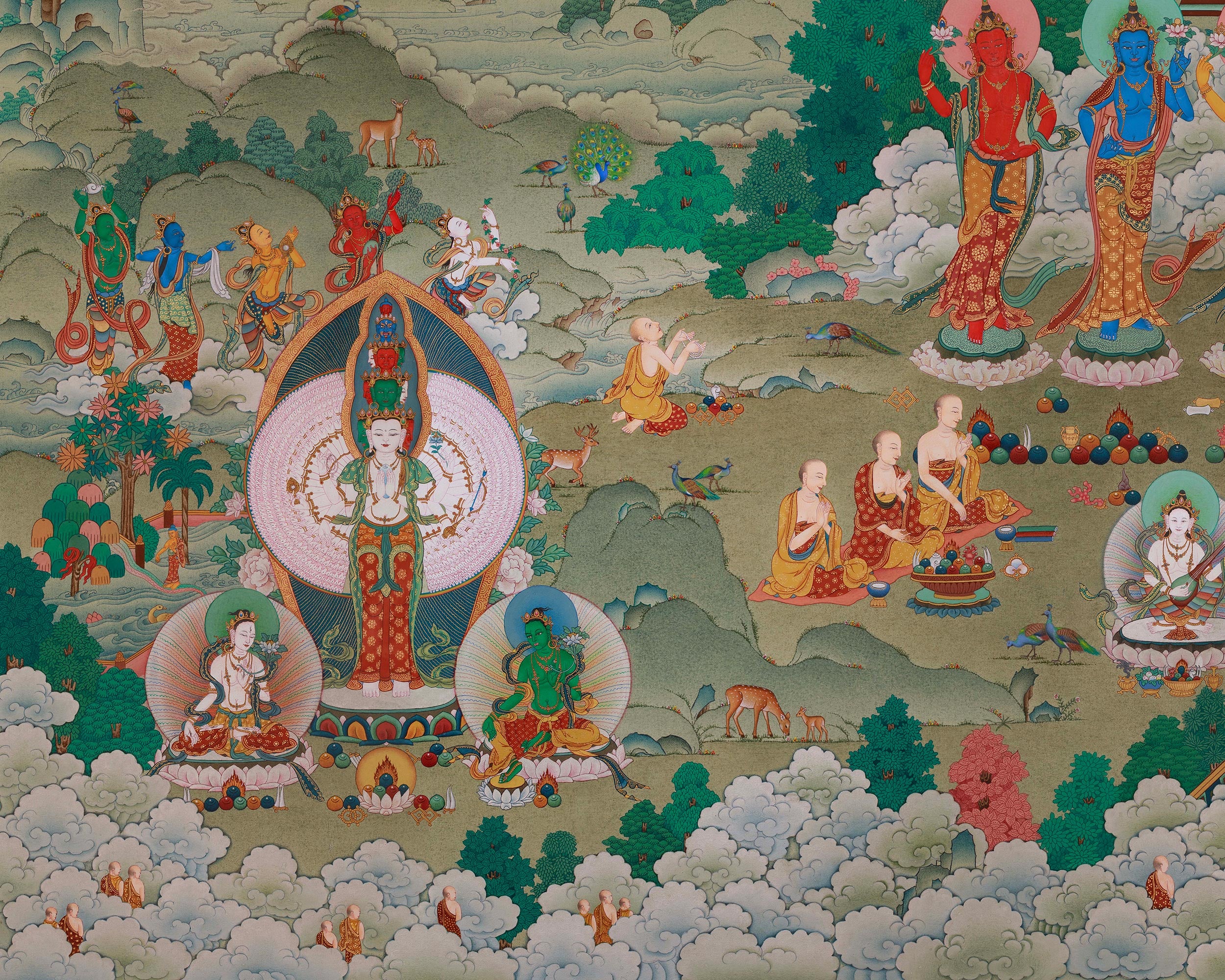 Traditional Amitabha Singham Thangka | Tibetan Buddhist Art