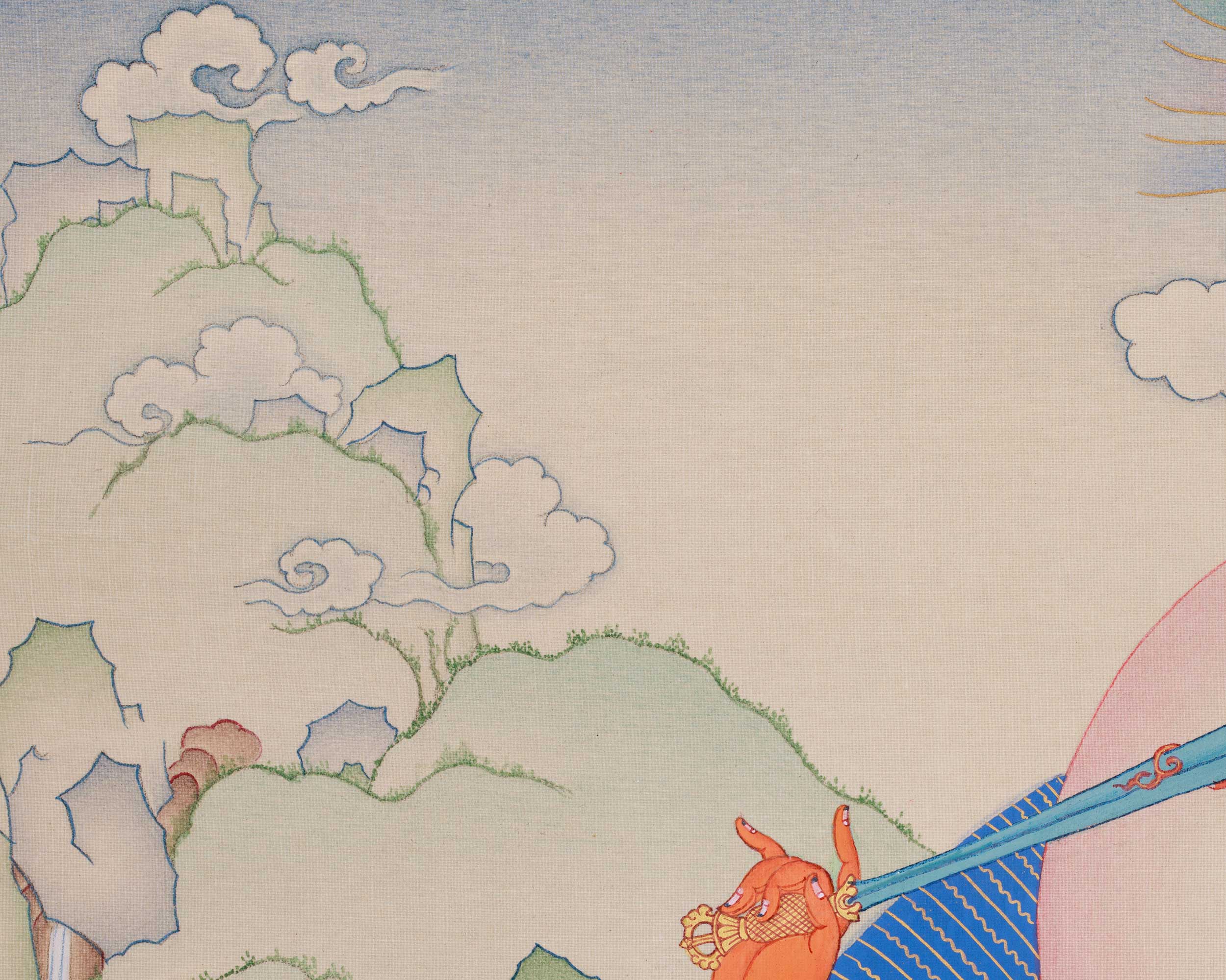 Sacred Manjushri, White Tara, and Dzambhala Thangka | Knowledge, Protection, and Prosperity