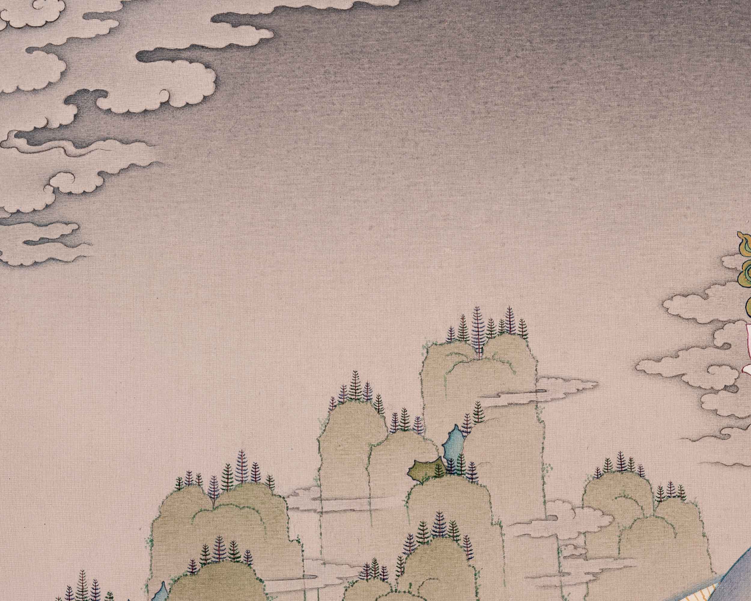 Thangka Print of White Tara | Tibetan Artwork of the Three Longevity Deities