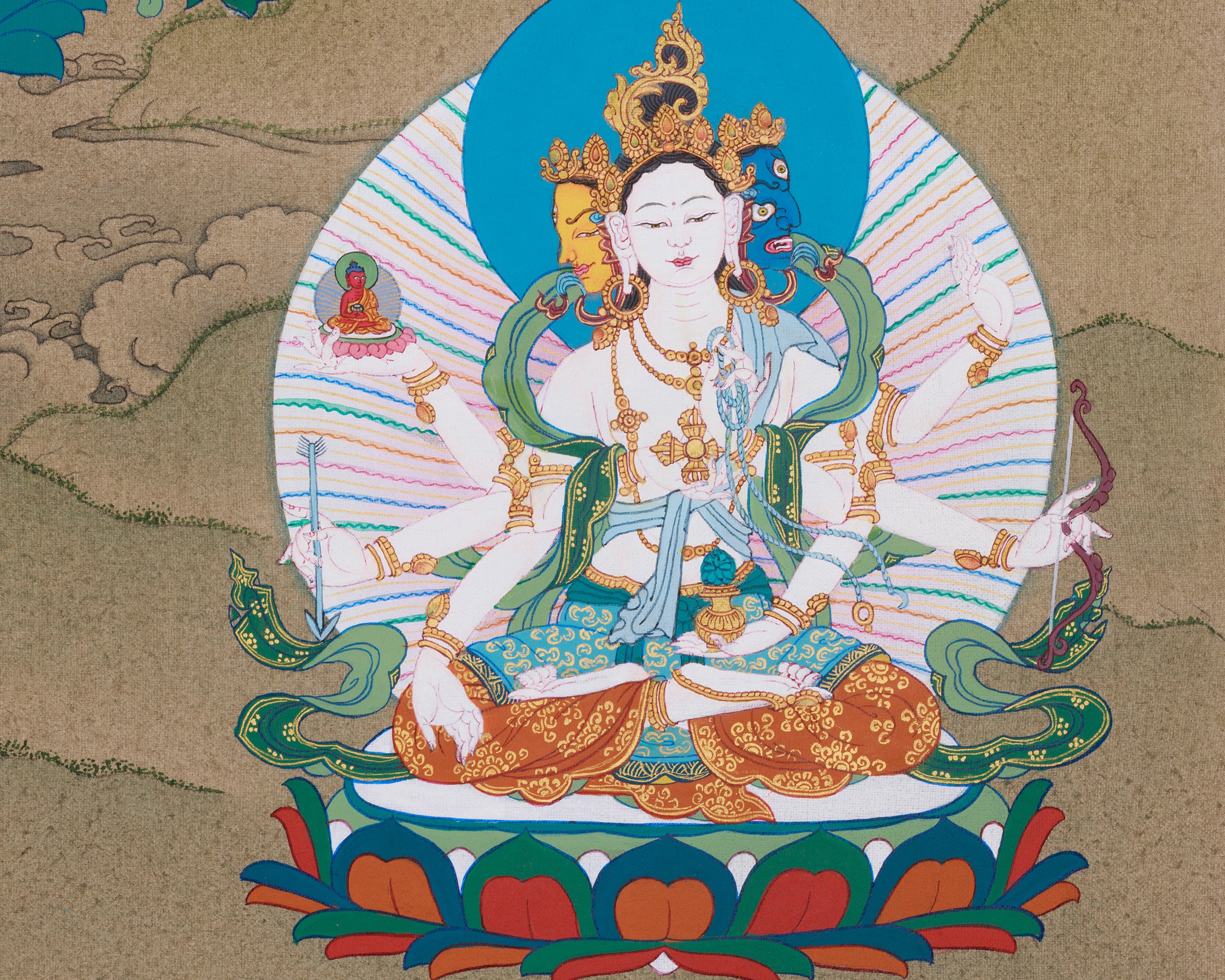 Tibetan Long Life Bodhisattvas: Amitayus Buddha, White Tara and Namgyalma | Buddhist Artwork