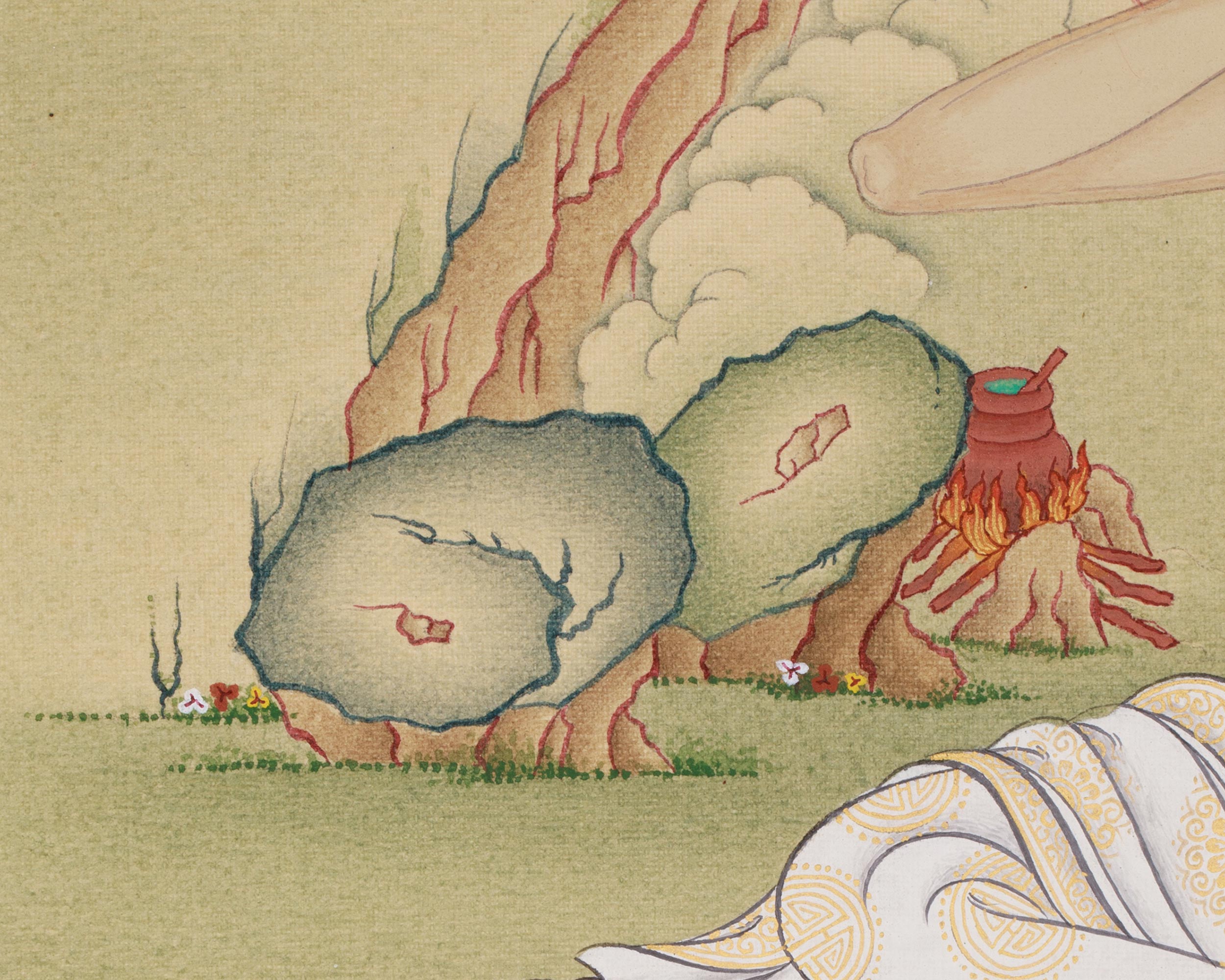 Milarepa with Vajradhara Thangka | Meditation Master and Buddha of Ultimate Wisdom
