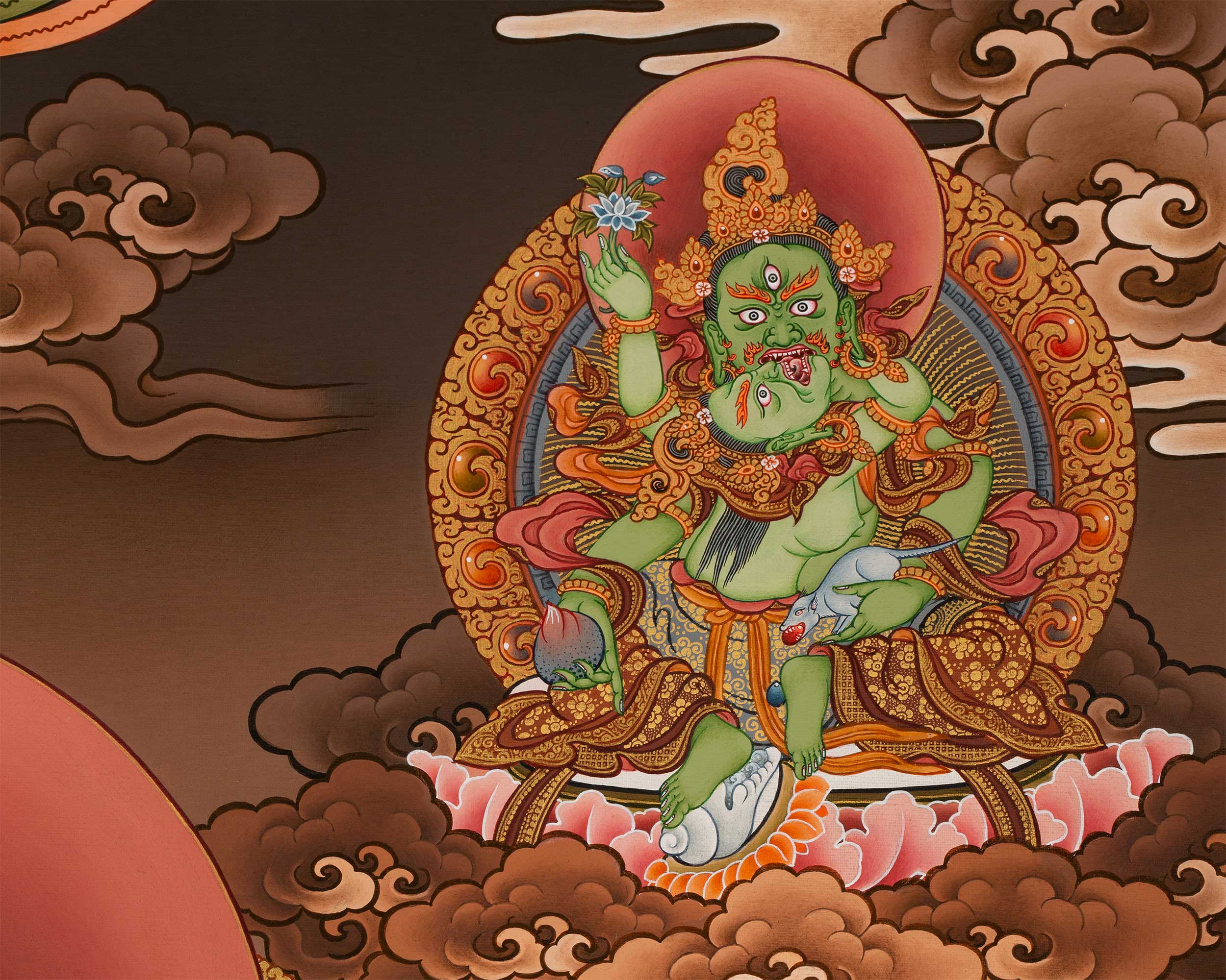 Dzambala Thangka Painting | Buddhist Wall Decor Painting | Traditional Himalayan Art