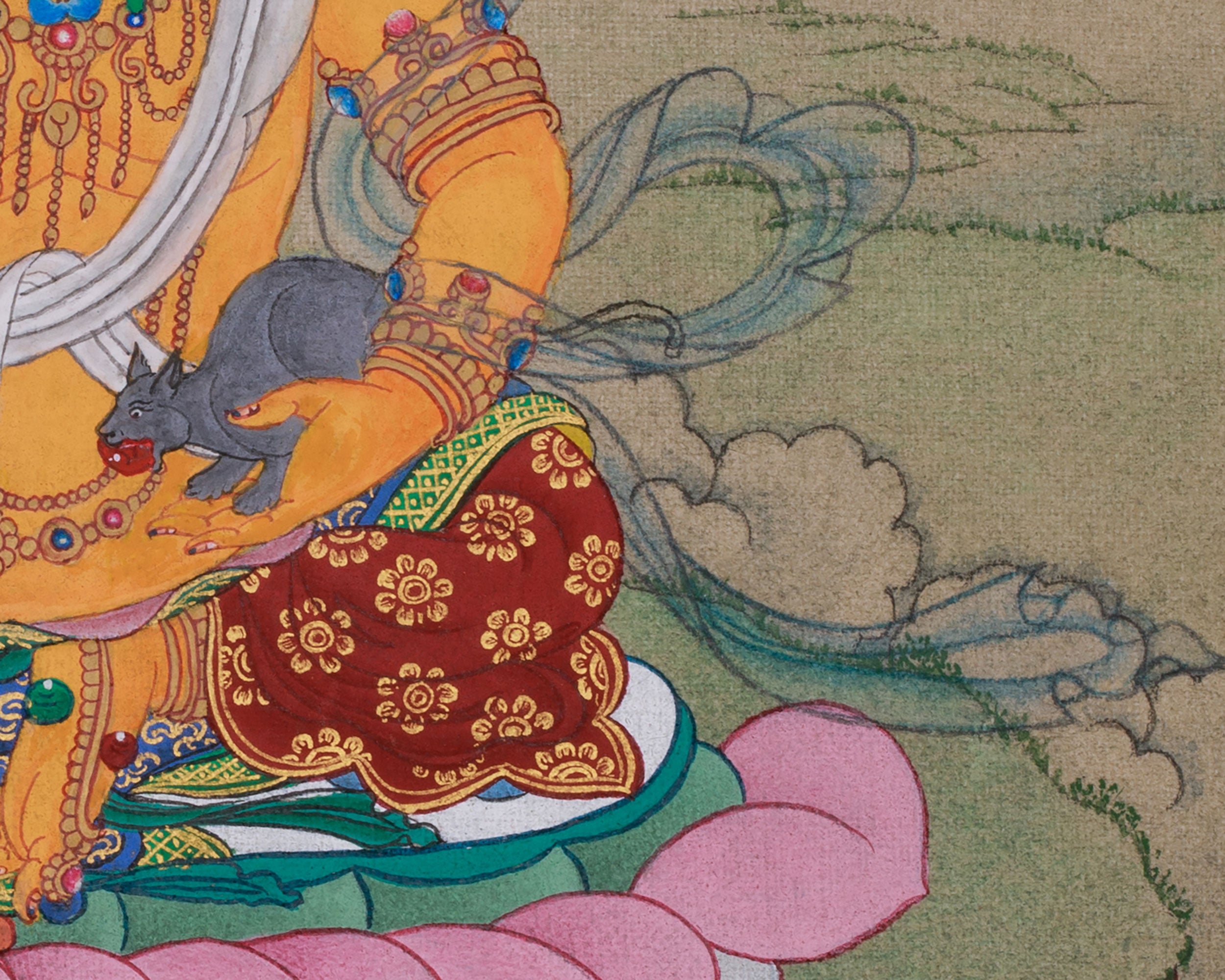 Original Thangka of Yellow Dzambhala | Buddha of Wealth and Prosperity