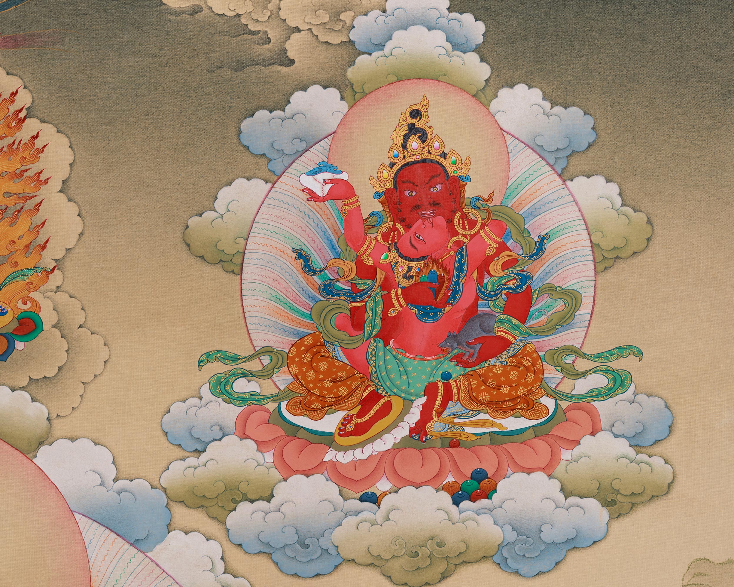 Namtoshe with 5 Dzambhala Thangka | The Wealth Deity and His Divine Companions