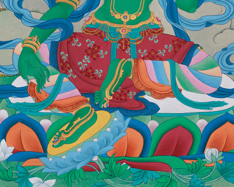 Buddhist Shyama Tara Thangka | Green Tara, The Enlightened Goddess of Compassion