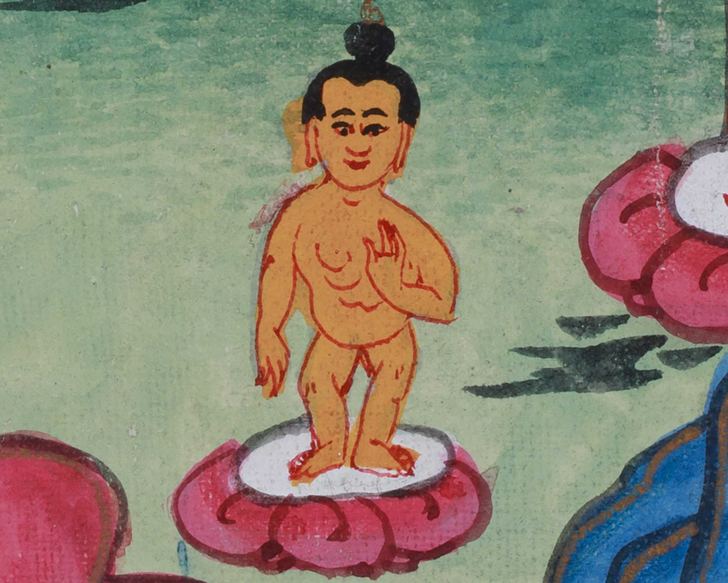 Vintage Thangka of Queen Maya Devi Giving Birth | Thangka Painting