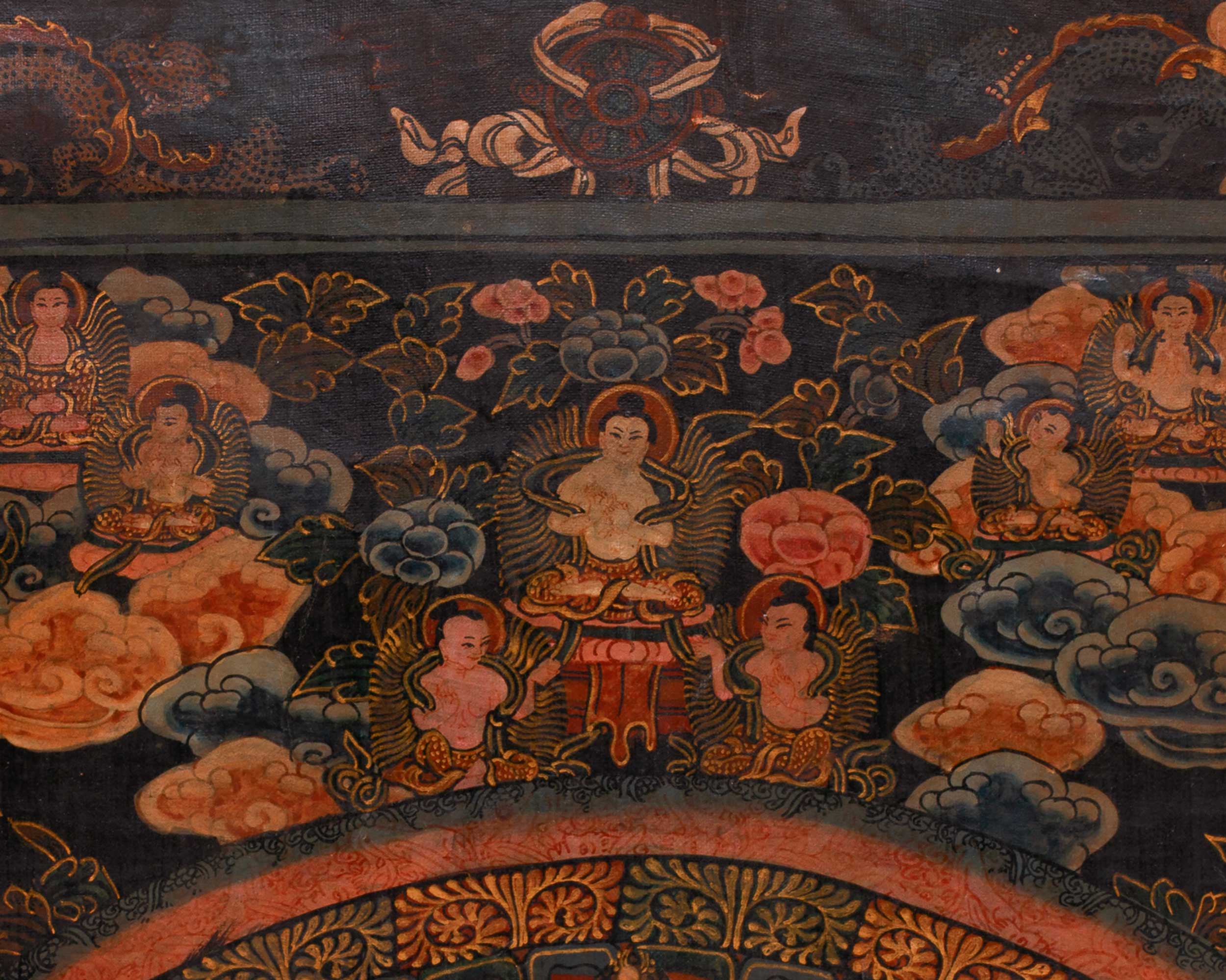 Oil Varnished Buddha Mandala Painting | Vintage Thangka | Tibetan Buddhism