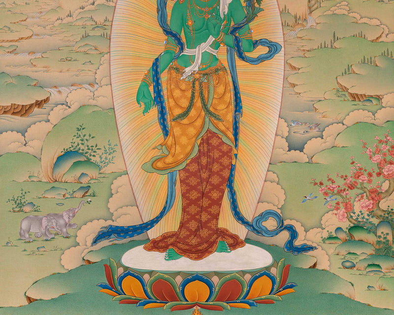 Trinity of Enlightenment: Shakyamuni Buddha, Green Tara, Avalokiteshvara |  Exclusive Karma Gadri Art Prints