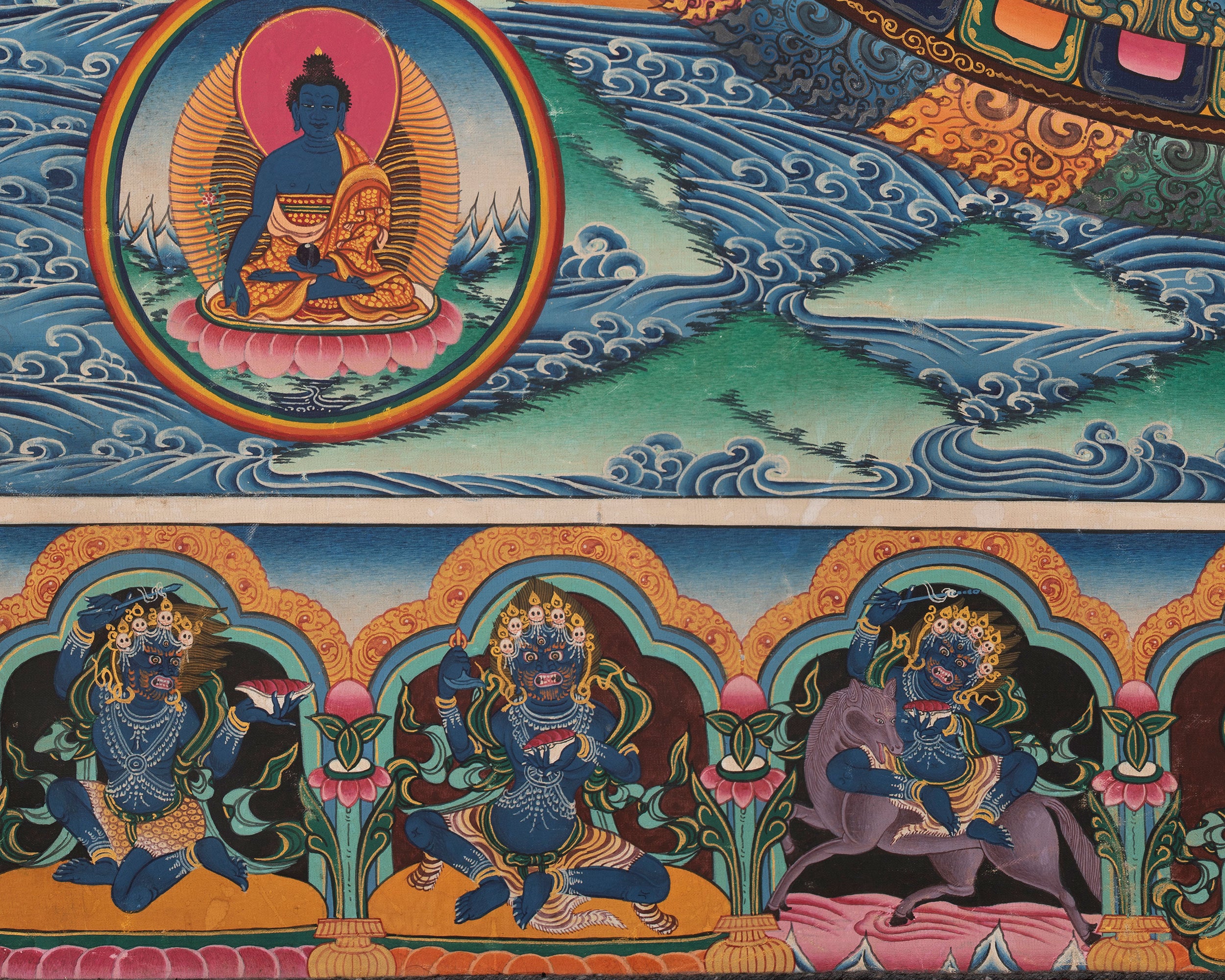 Five Dhyani Buddha Mandala | Vintage Handmade Thangka Painting