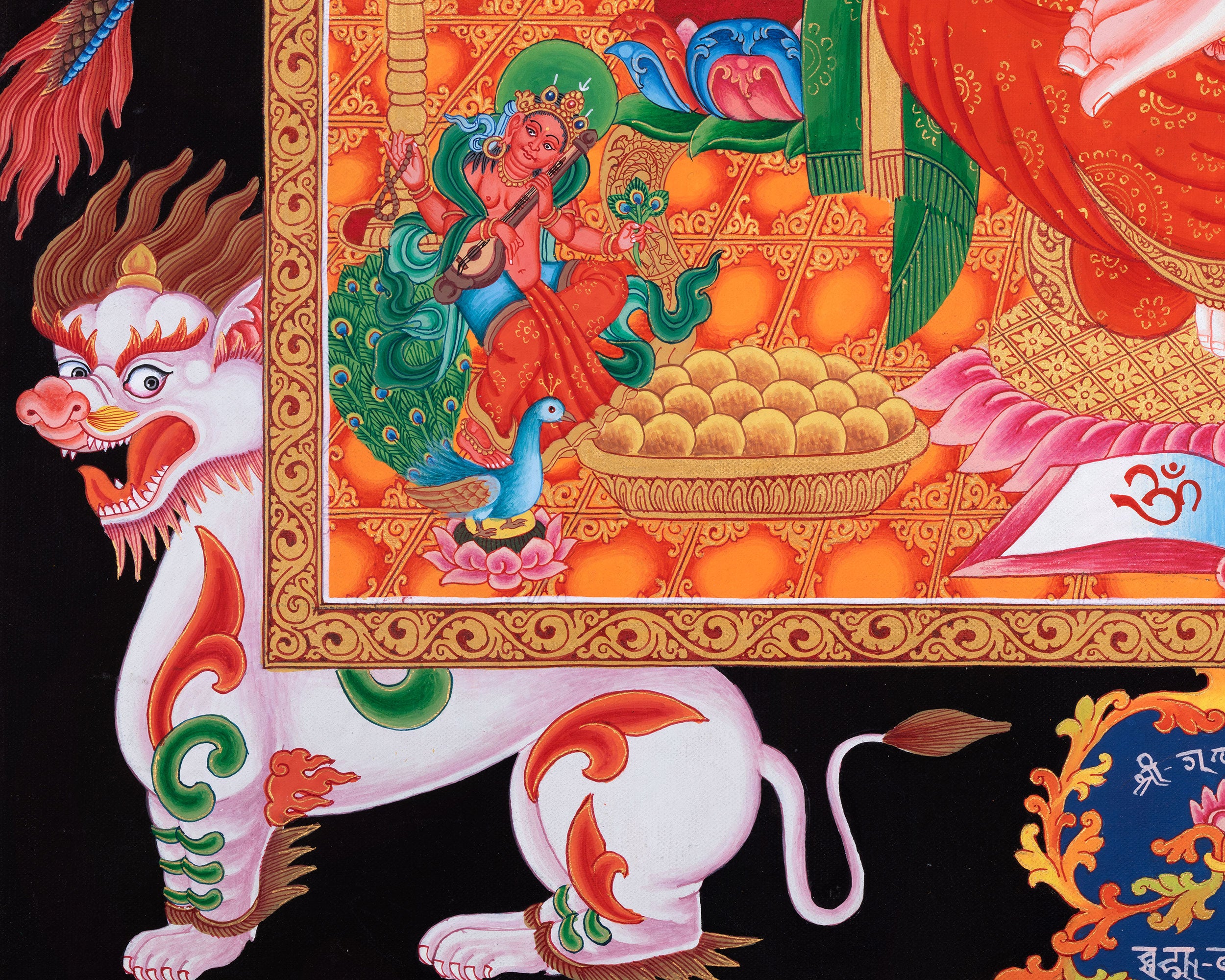 Ganesh Thangka Painting With Kartikeya and Saraswati | Ganapati Baba Canvas Art