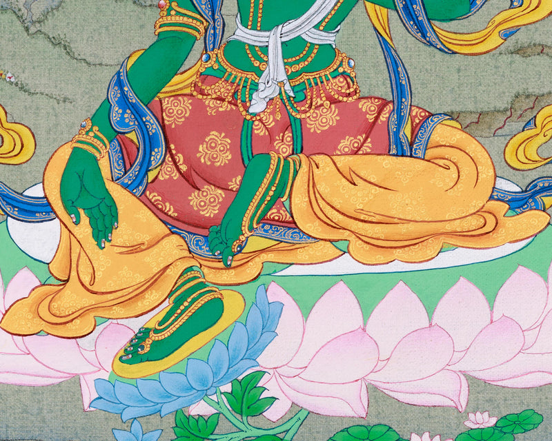 Authentic Green Tara Thangka | Small, Perfect for Meditation