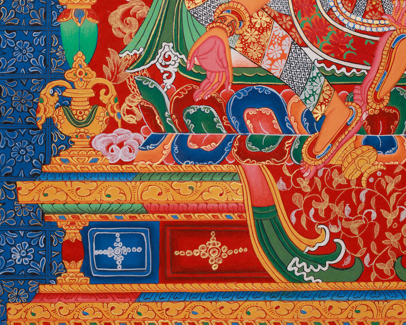 Six-Armed Vasudhara Thangka Print | Newari Buddhist Goddess for Wealth & Abundance