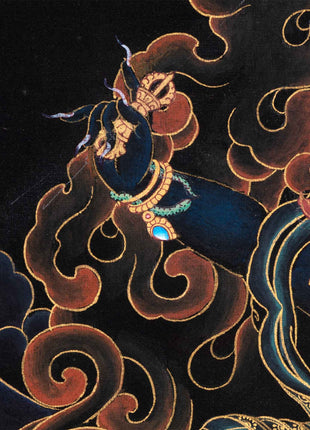 Sakya Vajrapani Tibetan Thangka | Painting In Black & Gold | Traditional Artwork