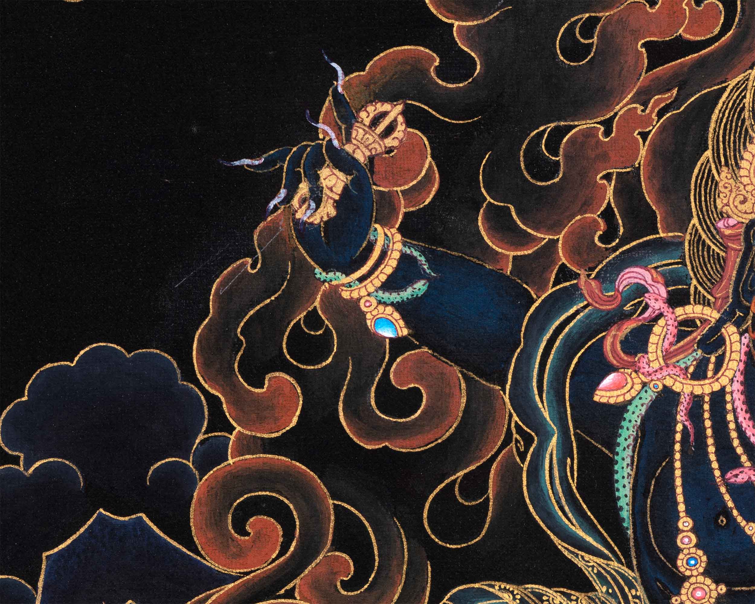 Sakya Vajrapani Tibetan Thangka | Painting In Black & Gold | Traditional Artwork