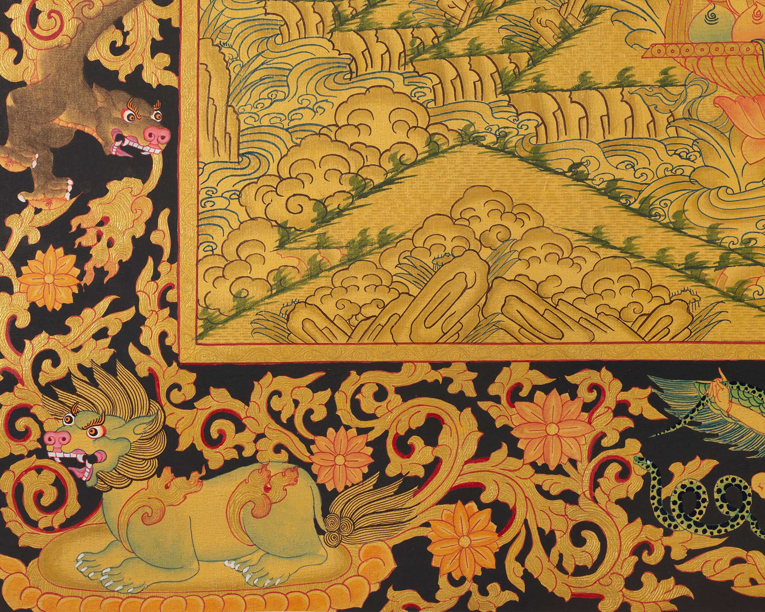 Shakyamuni Buddha Gold Thangka | Religious Tibetan Paint | Wall Decors