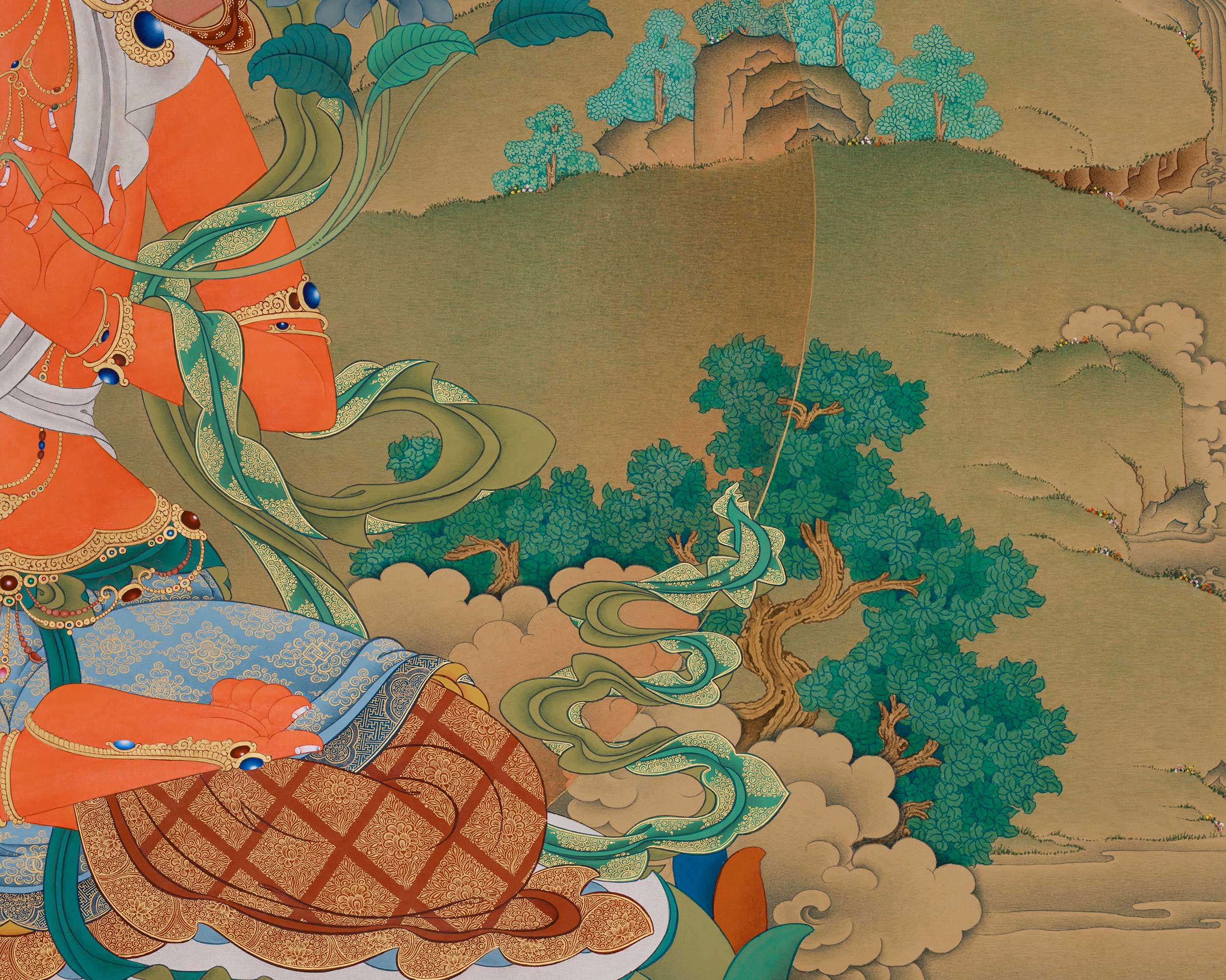 Tibetan Bodhisattva Manjushri Artwork | 51 Inch Thangka of Enlightenment and Clarity